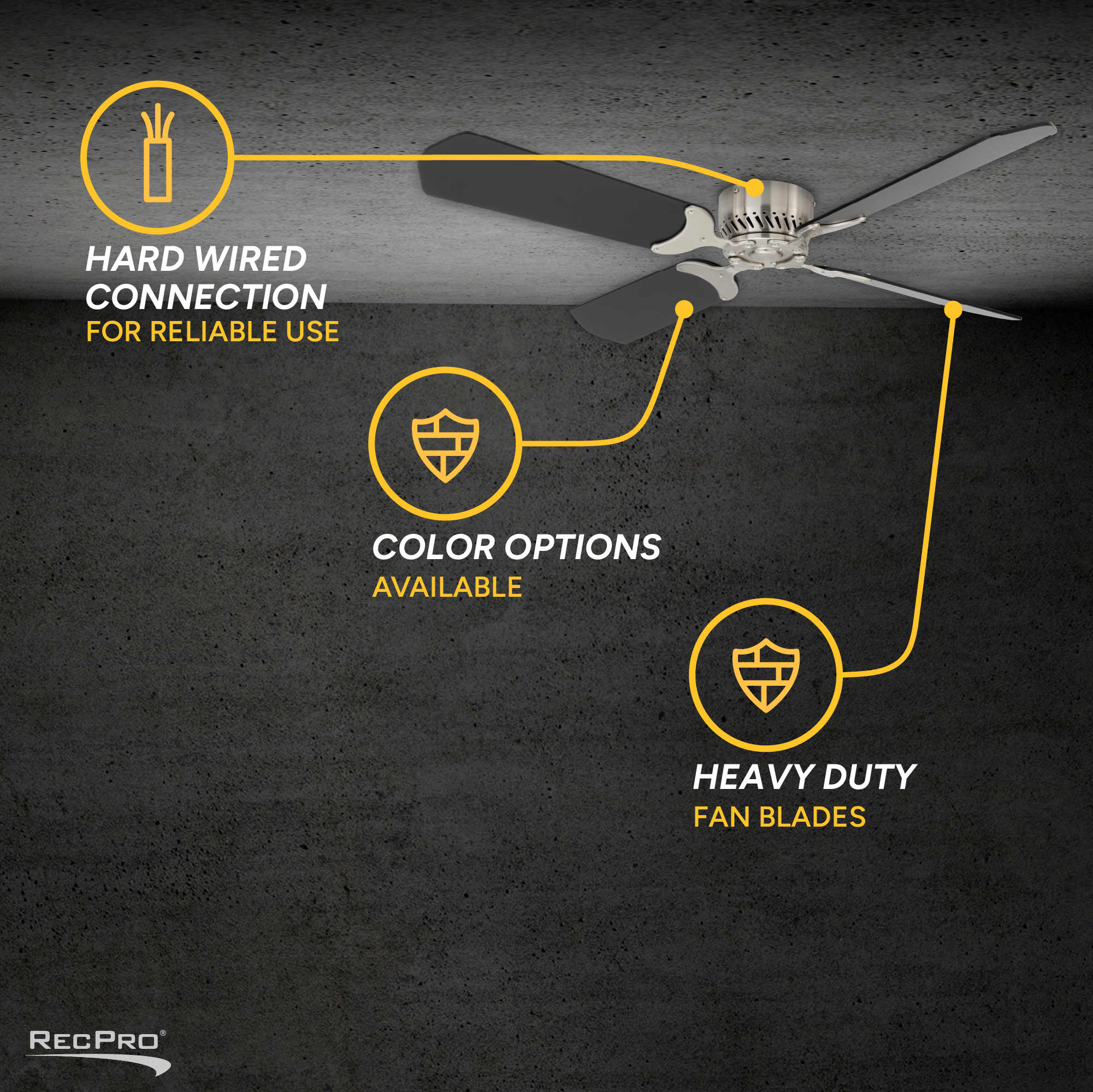 Hard wired connection, Color options, Heavy duty