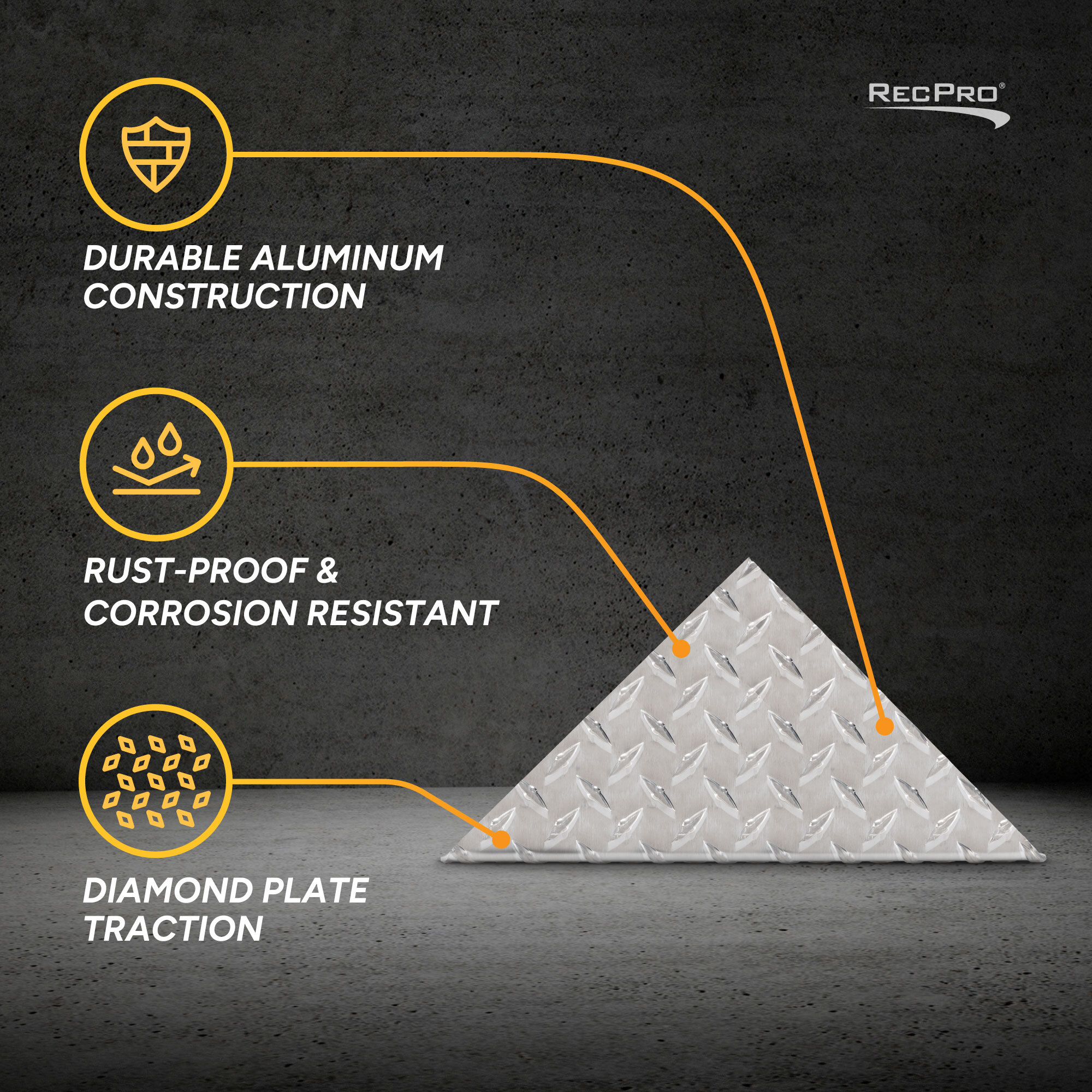 Durable Aluminum, Rust-Proof, Diamond Plate Traction