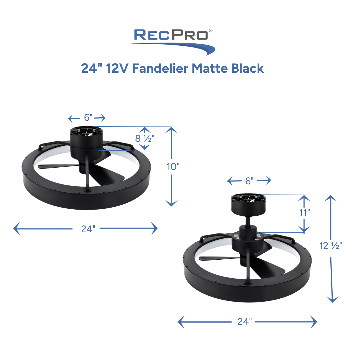 24" 12V Fandelier Matte Black Measurements 24" 12V Fandelier Matte Black Measurements