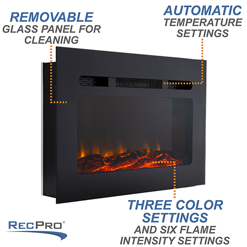 36" RV Electric Fireplace with Flame Color Settings RecPro