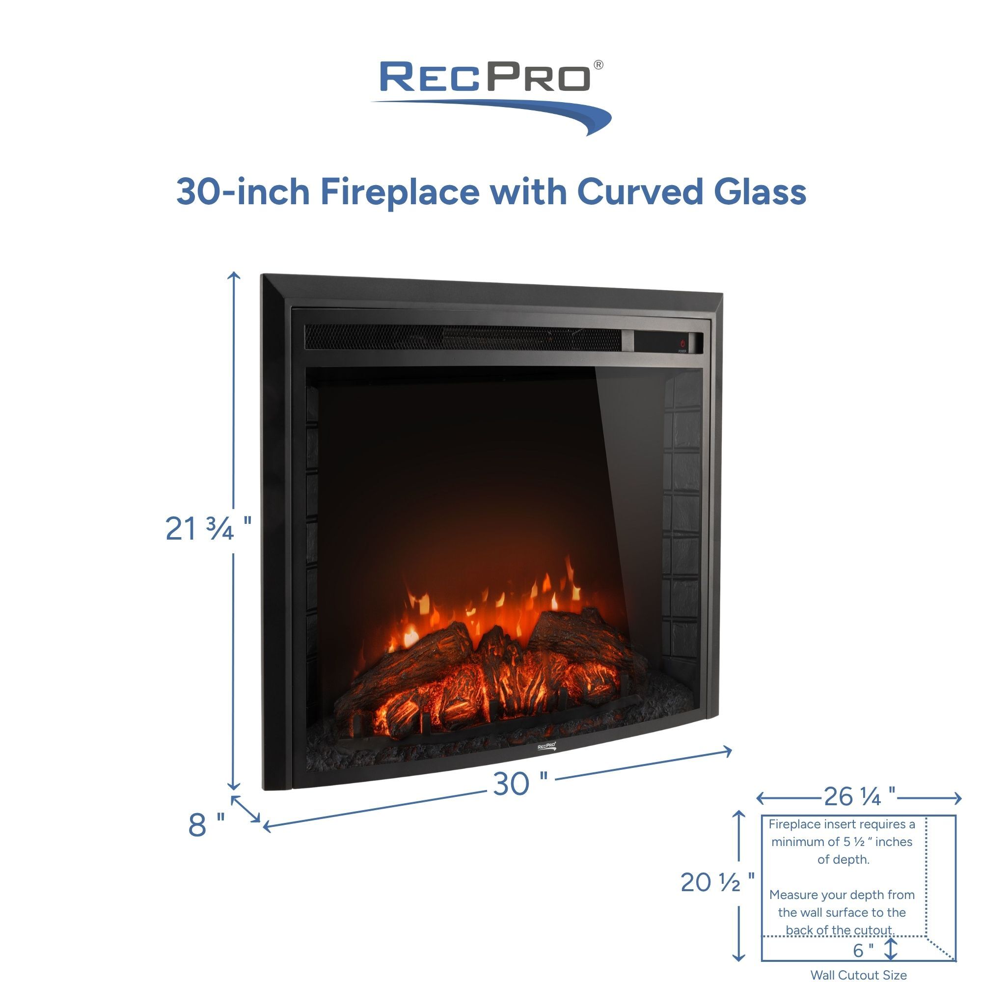 30-inch Fireplace with Curved Glass Measurements 30-inch Fireplace with Curved Glass Measurements