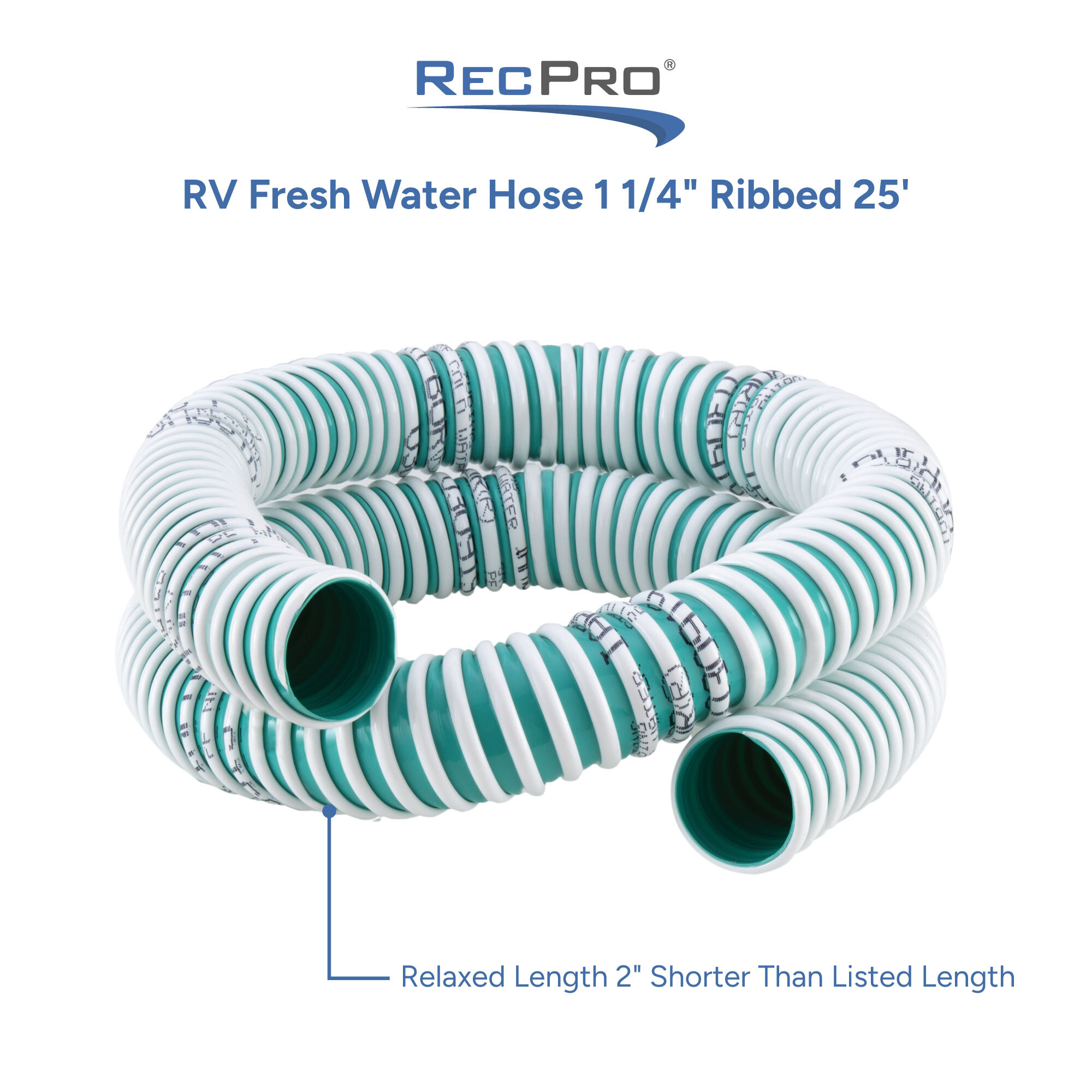 RV Fresh Water Hose 1 1/4" Ribbed 25' Measurements RV Fresh Water Hose 1 1/4" Ribbed 25' Measurements