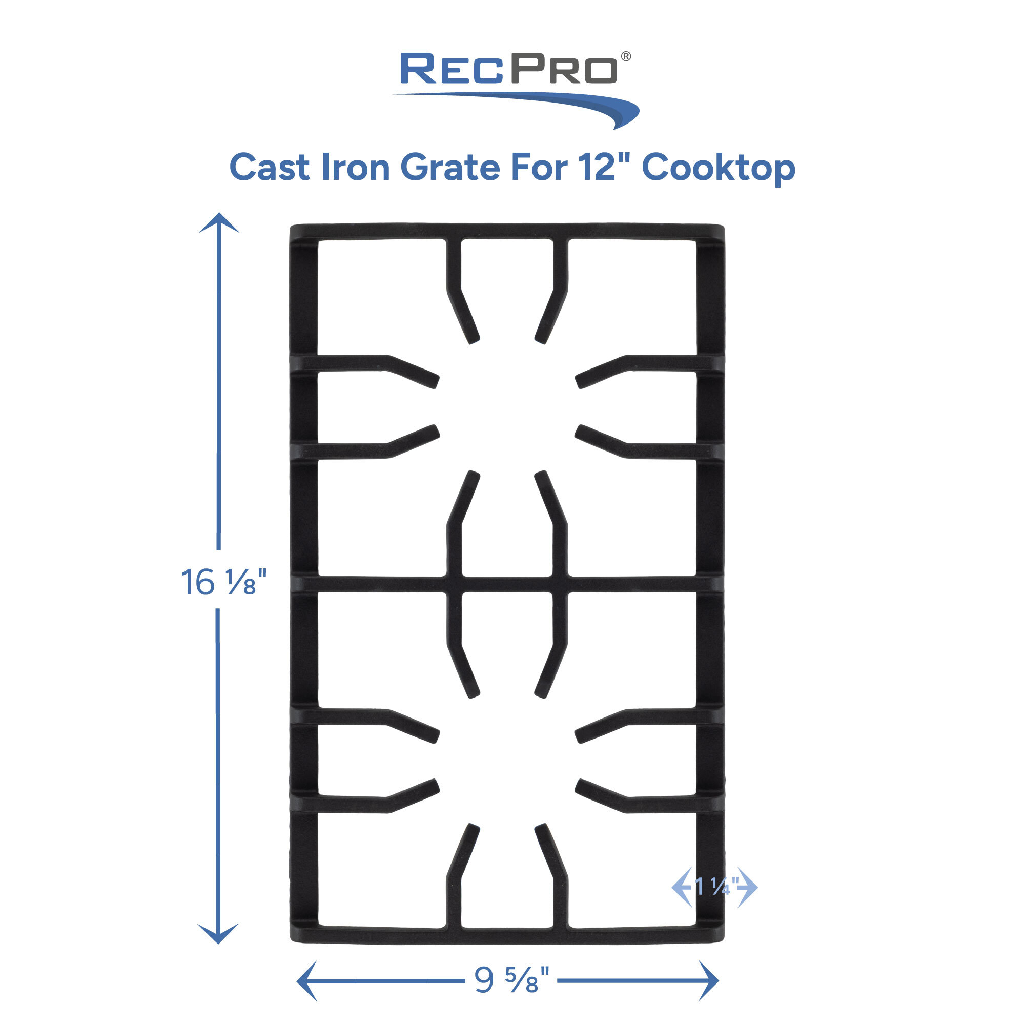 Cast Iron Grate for 12" Cooktop Measurements Cast Iron Grate for 12" Cooktop Measurements