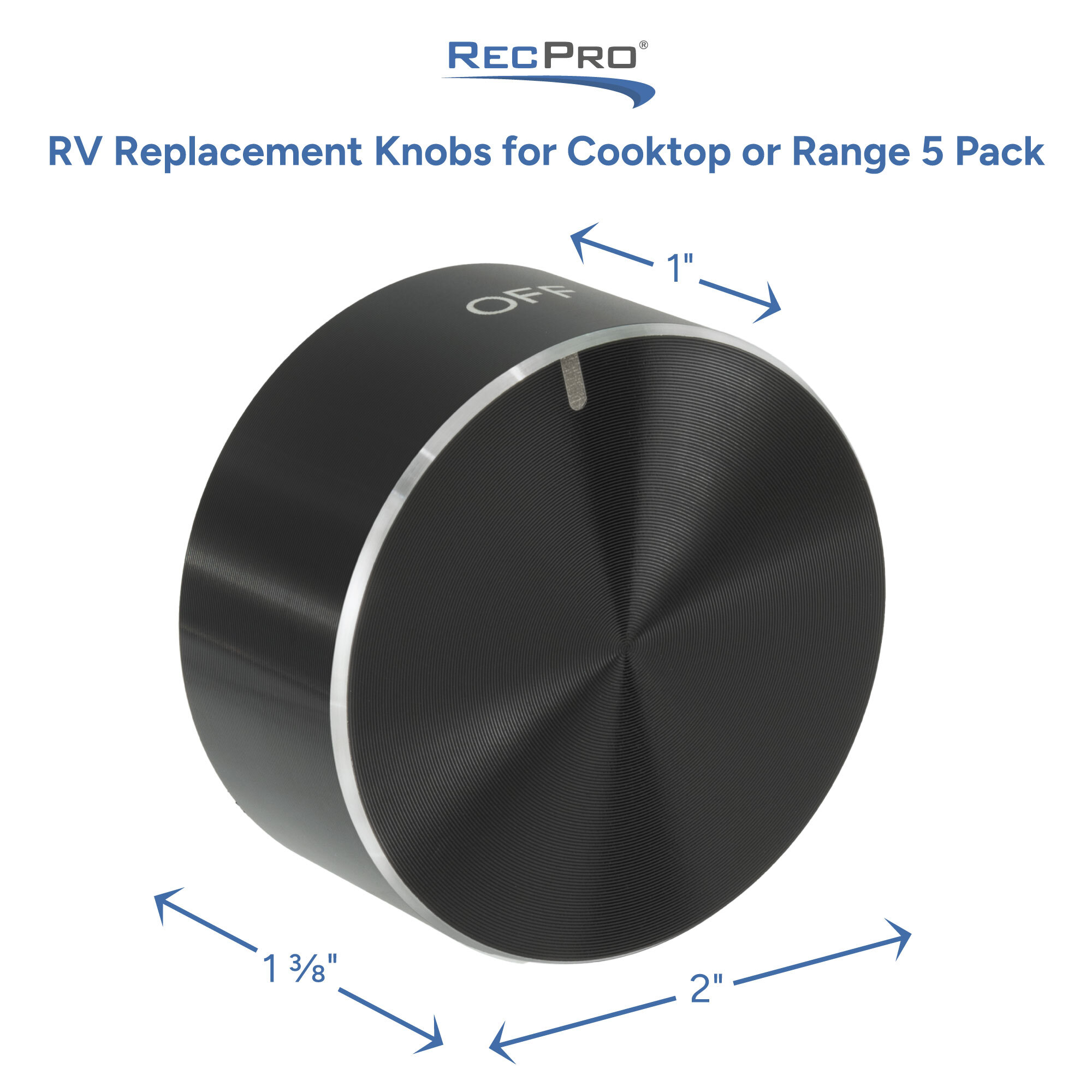 RV Replacement Knobs for Cooktop or Range 5 Pack Measurements 