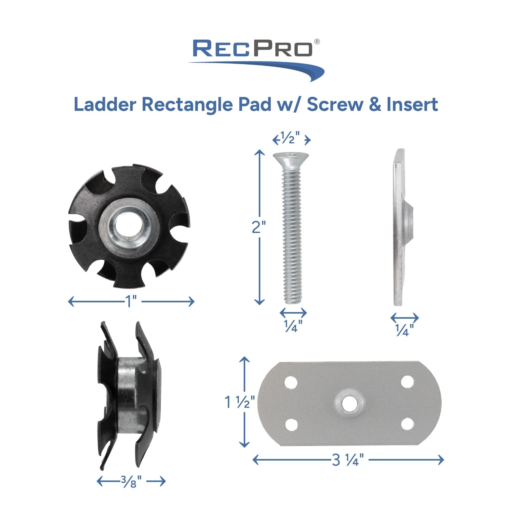 Ladder Rectangle Pad w/ Screw & Insert Measurements Ladder Rectangle Pad w/ Screw & Insert Measurements