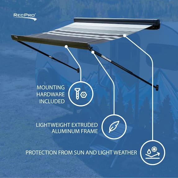mounting hardware included, lightweight aluminum frame, protects against sun and light weather