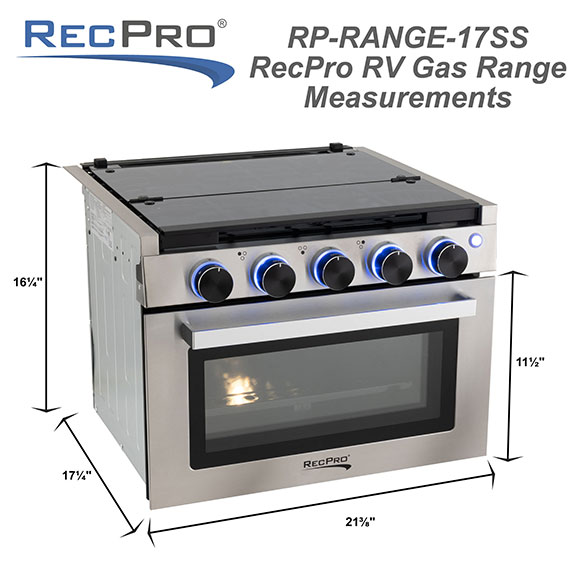 Stainless steel 17 inch gas range measurements.