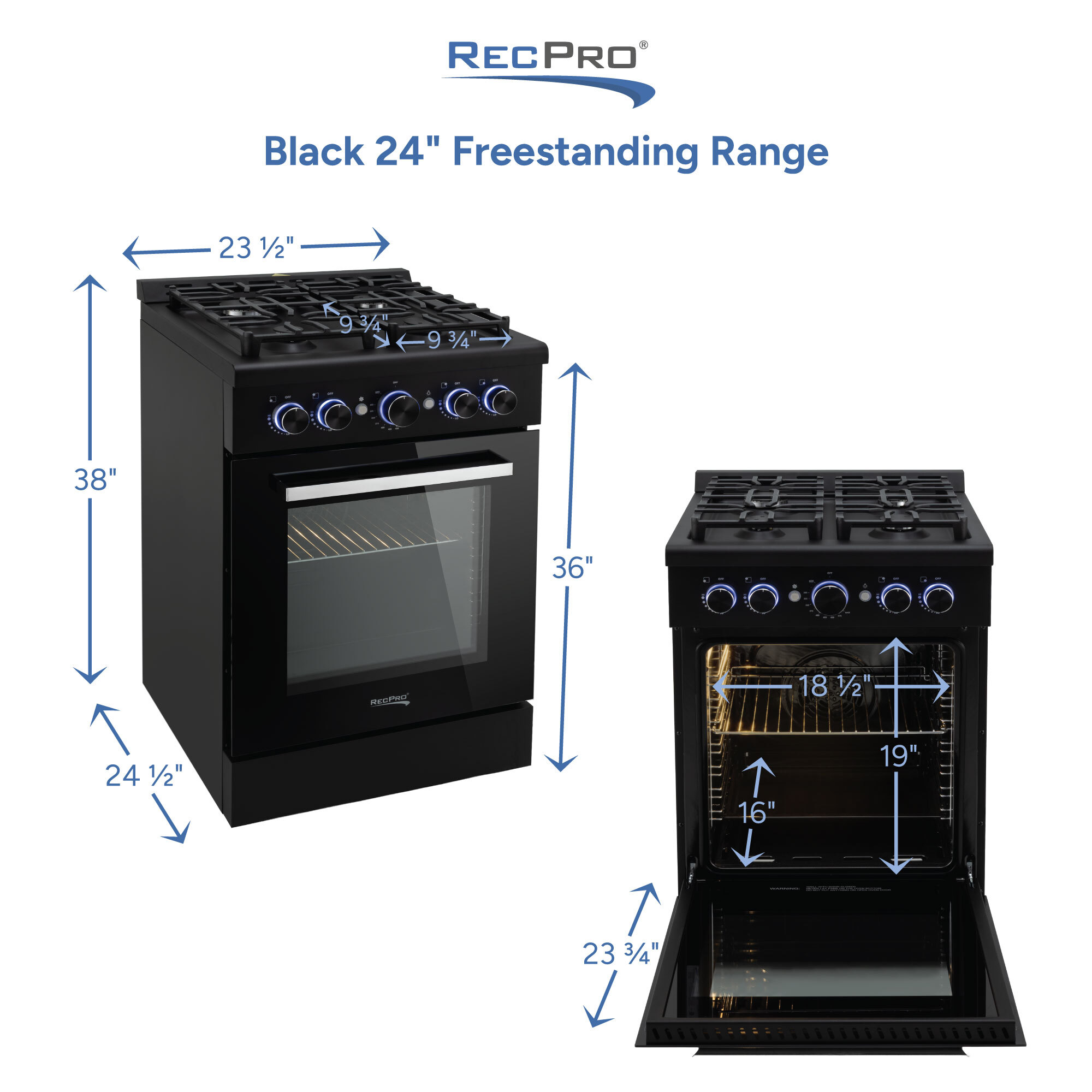 Black 24" Freestanding Range Measurements 