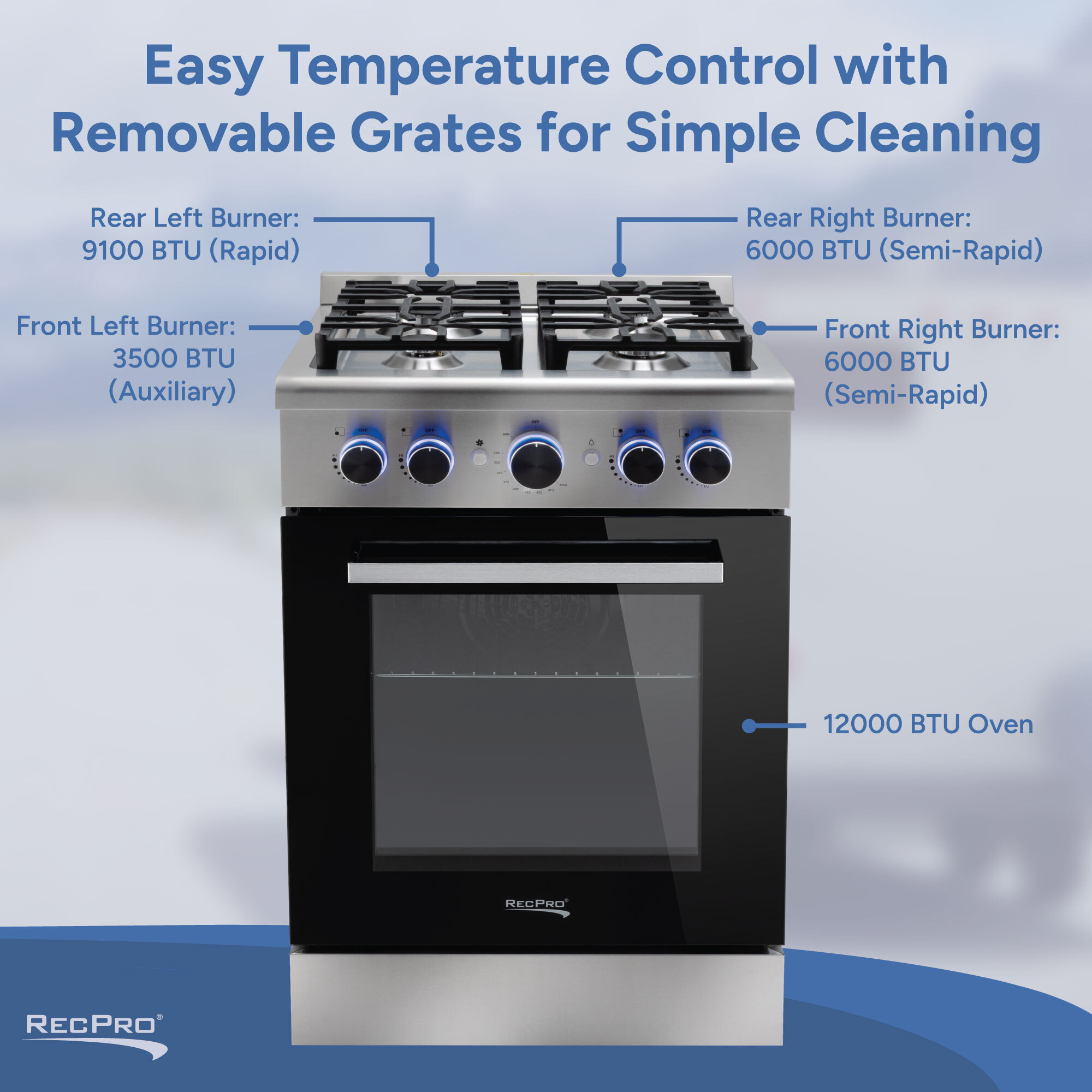 Easy Temperature Control with Removable Grates for Simple Cleaning 