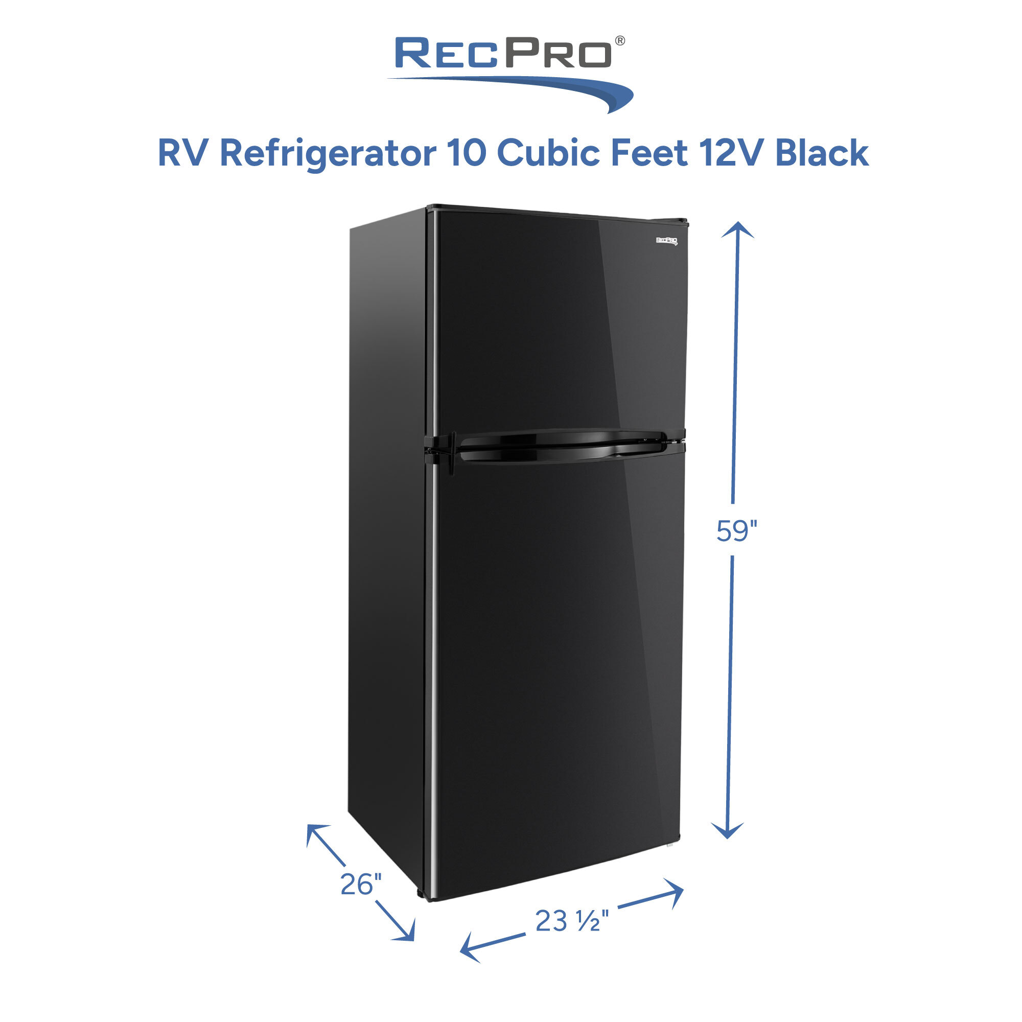 RV Refrigerator 10 Cubic Feet 12V Black Measurements 