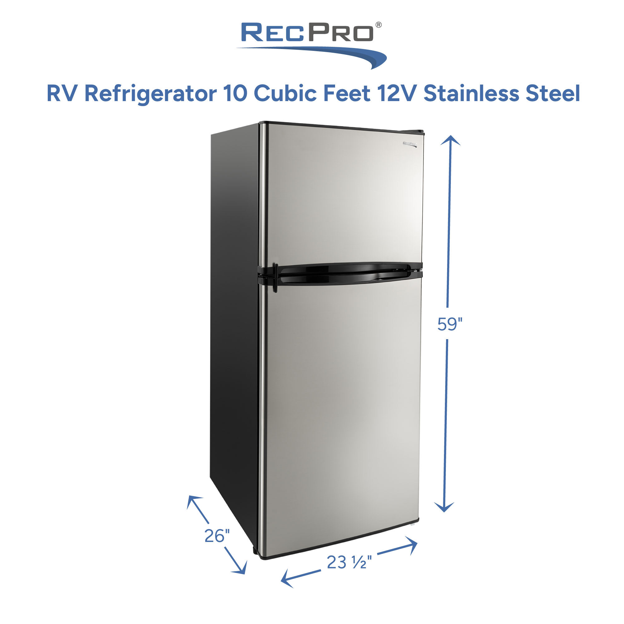 RV Refrigerator 10 Cubic Feet 12V Stainless Steel Measurements 