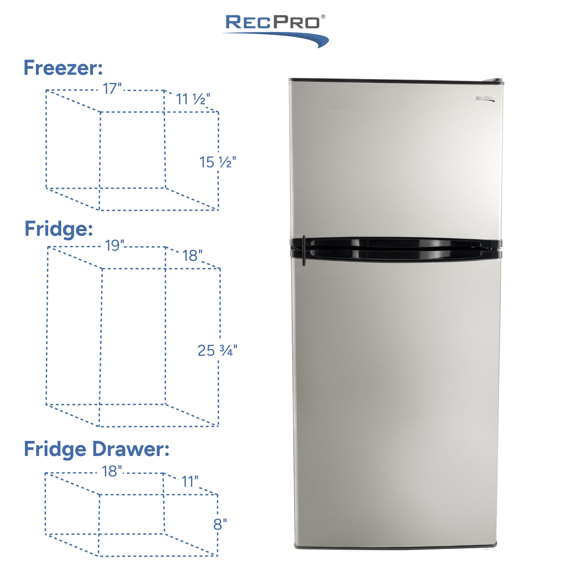 RV Refrigerator 10 Cubic Feet 12V Stainless Steel Inside Measurements 