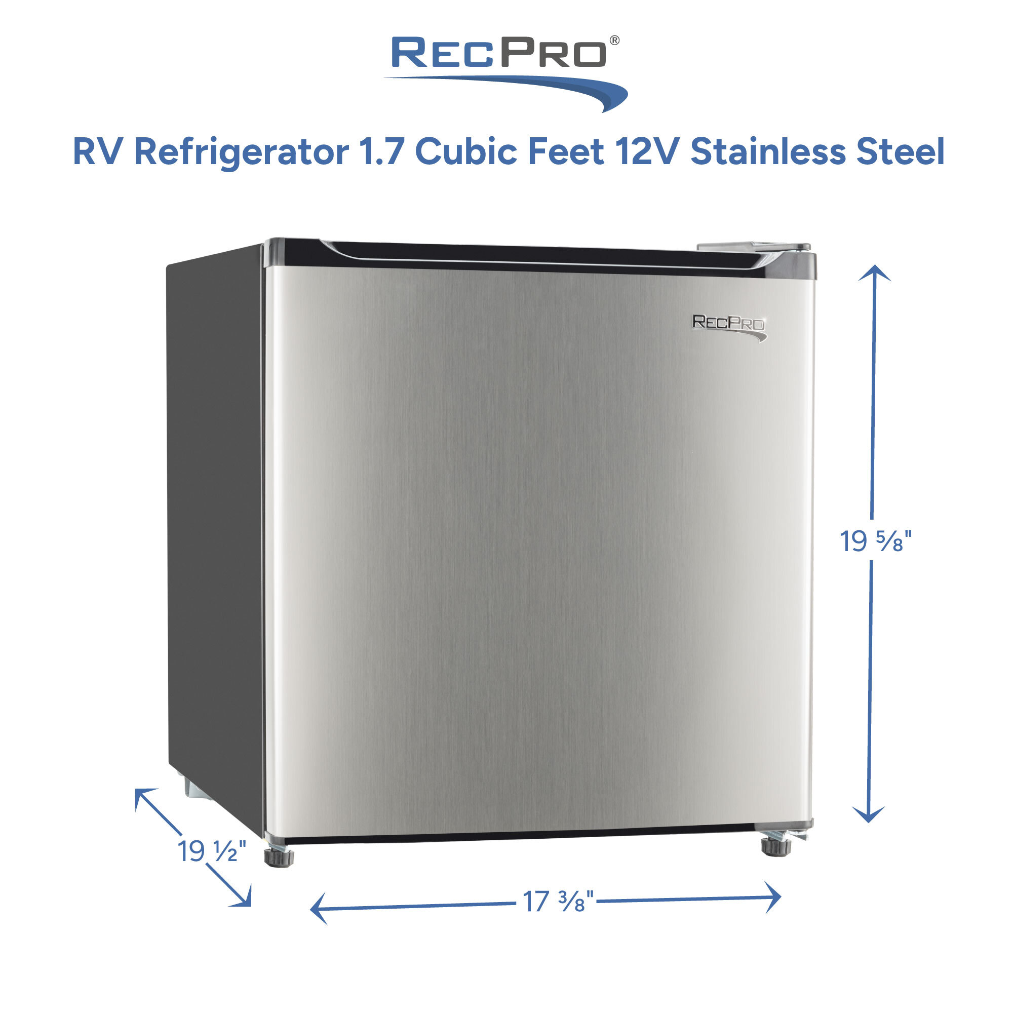 RV Refrigerator 1.7 Cubic Feet 12V Stainless Steel Measurements 