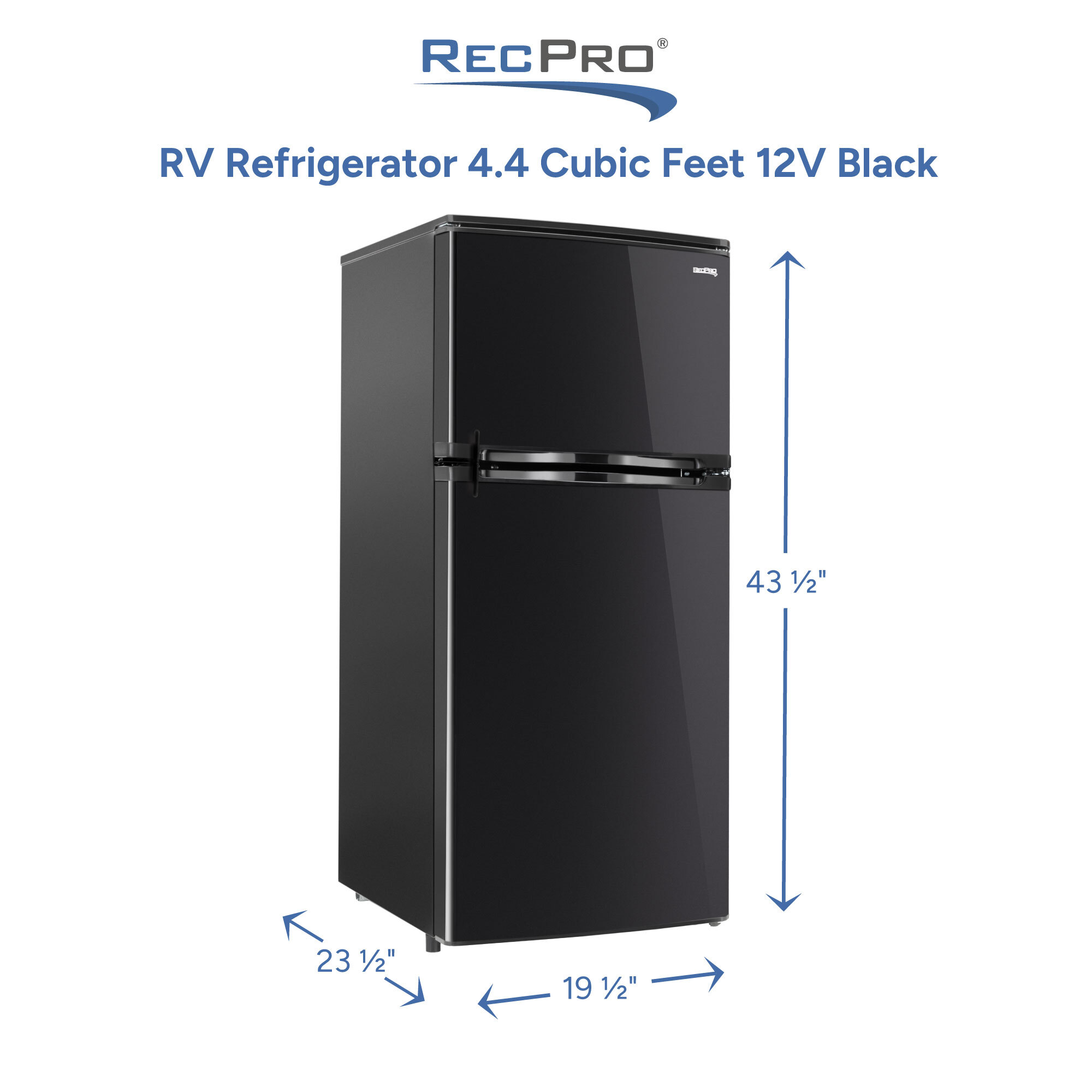 RV Refrigerator 4.4 Cubic Feet 12V Black Measurements 