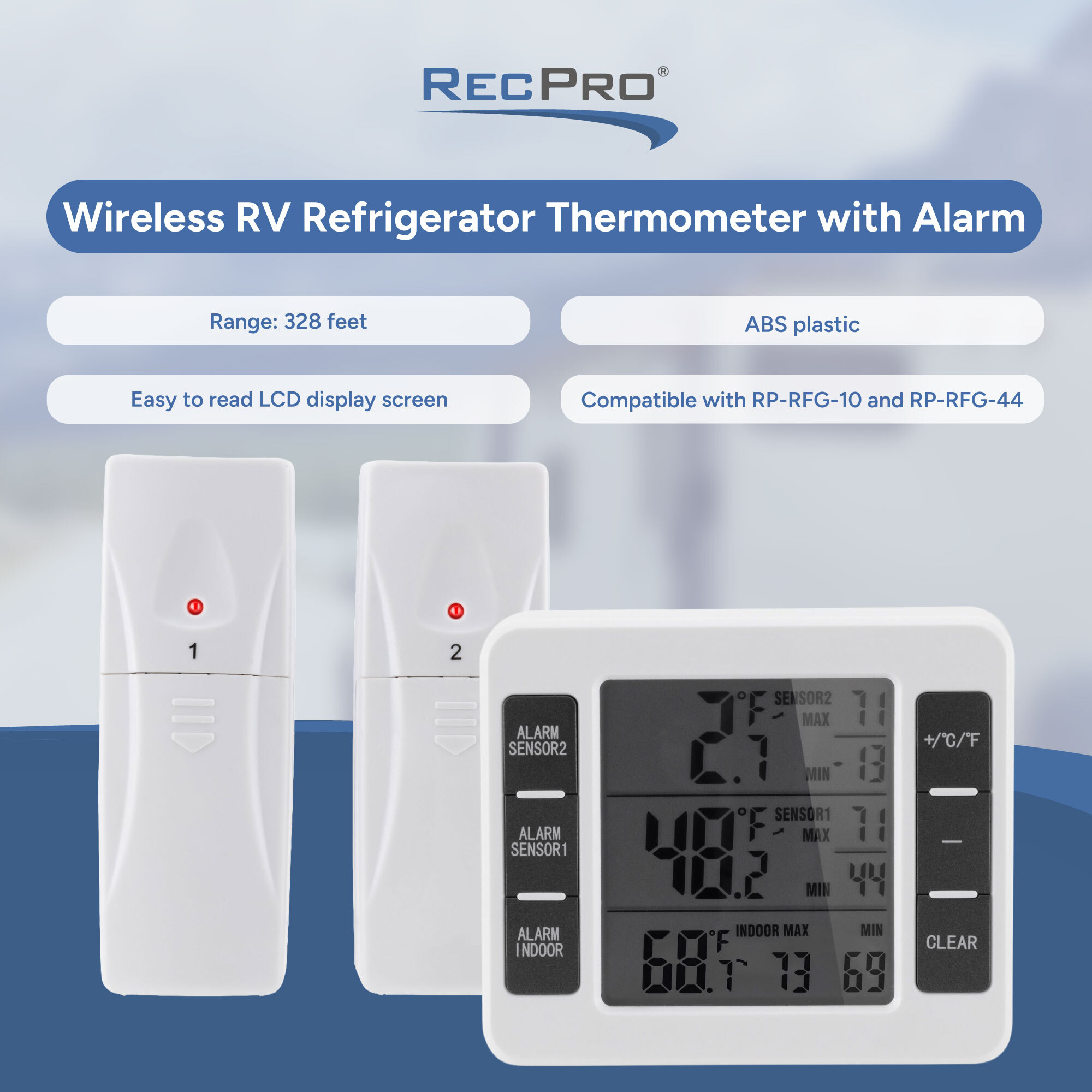 Wireless RV Refrigerator Thermometer with Alarm Infographic 