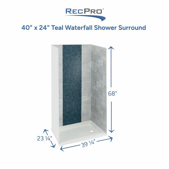 Shower pan with measurements along the bottom