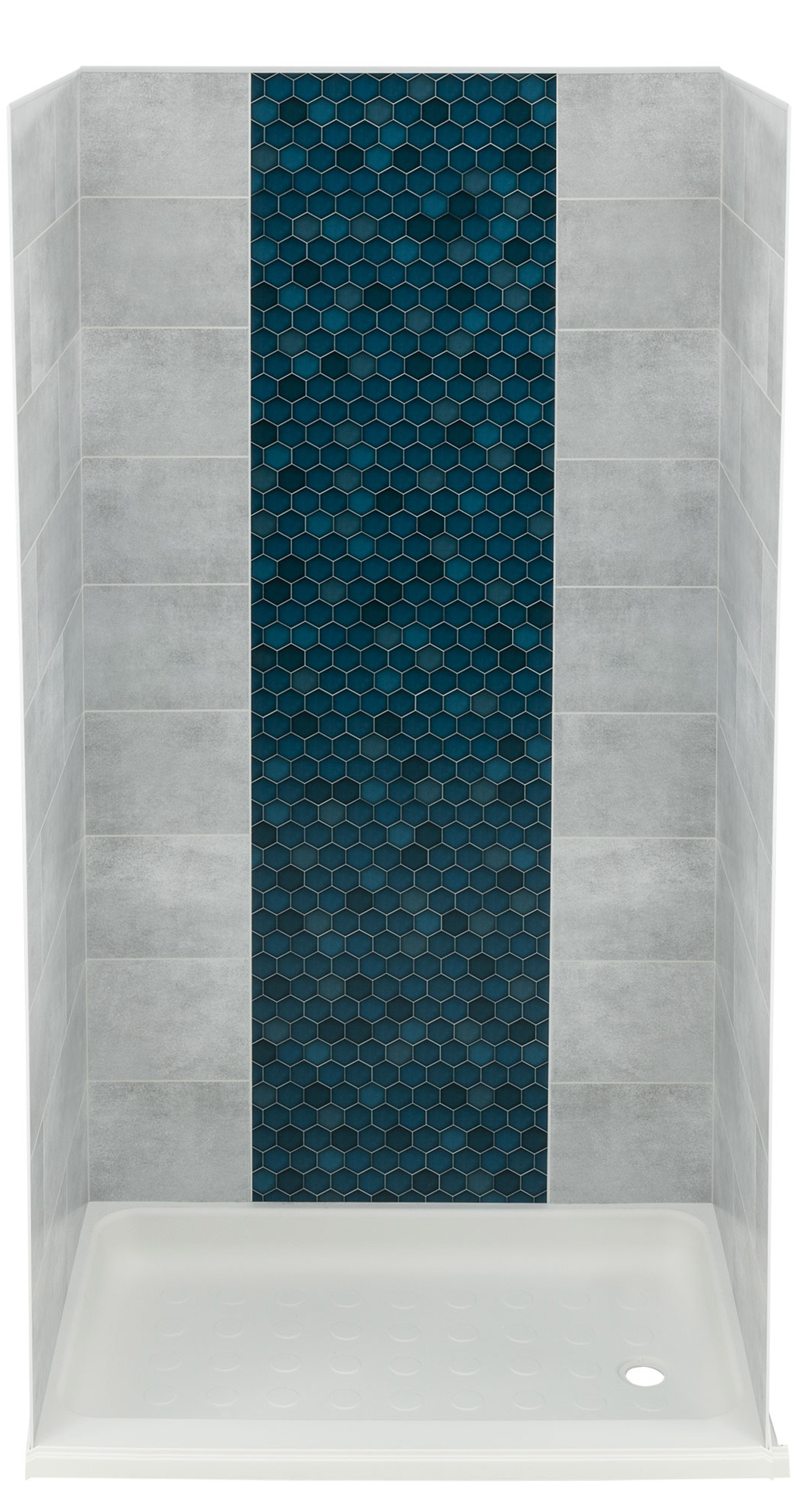 RV shower surround with shower pan at the bottom front view. RV shower surround with shower pan at the bottom front view.