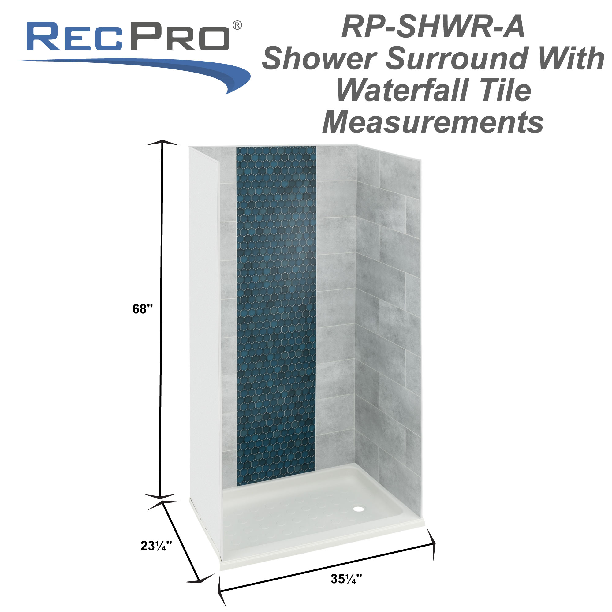 RV Shower Surround 36" x 24" Teal Waterfall Accent RecPro