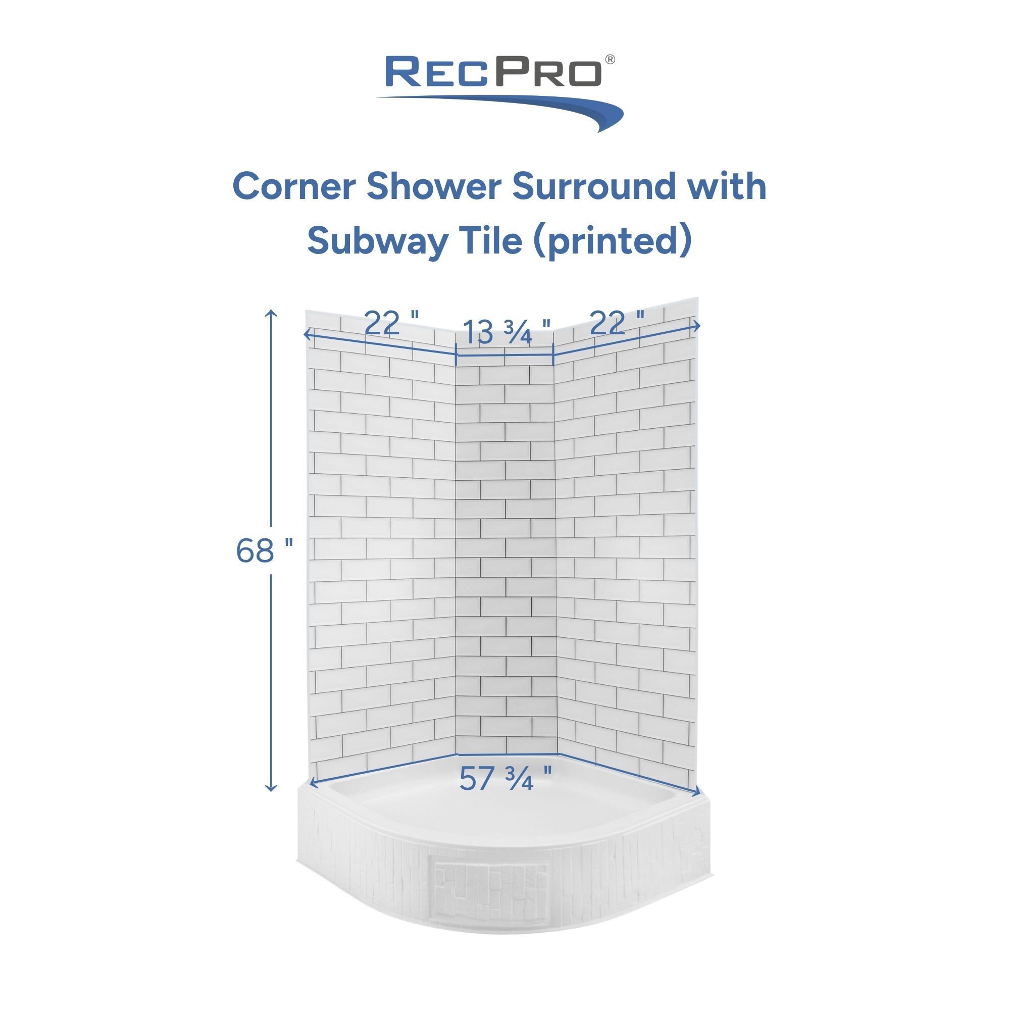Corner Shower Surround with Subway Tile (printed) Measurements 