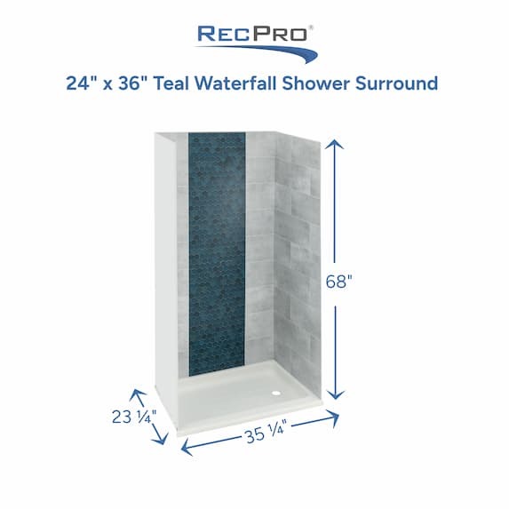 RV shower surround with shower pan at the bottom measurements.
