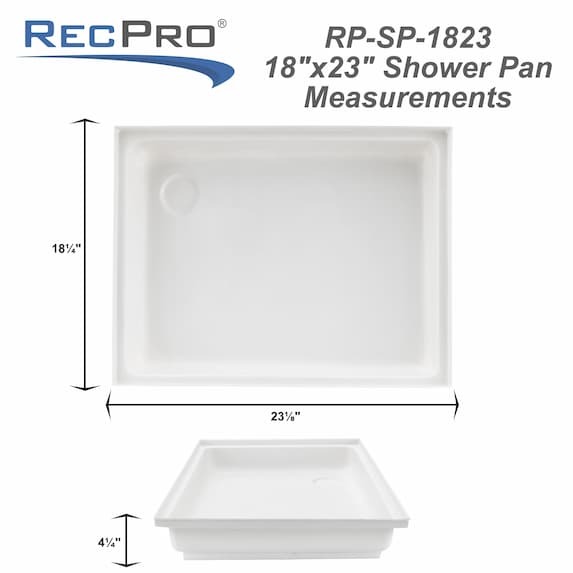 White RV shower pan measurements.