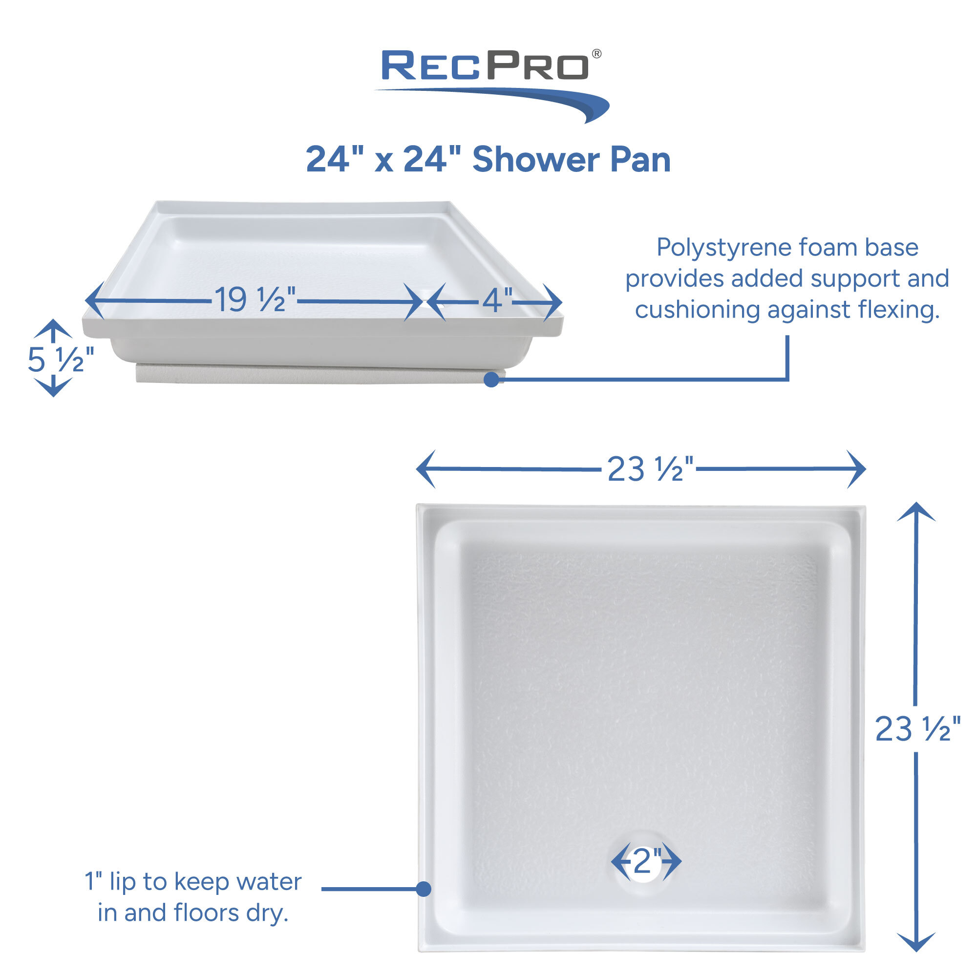 24"x 24" Shower Pan Measurements 