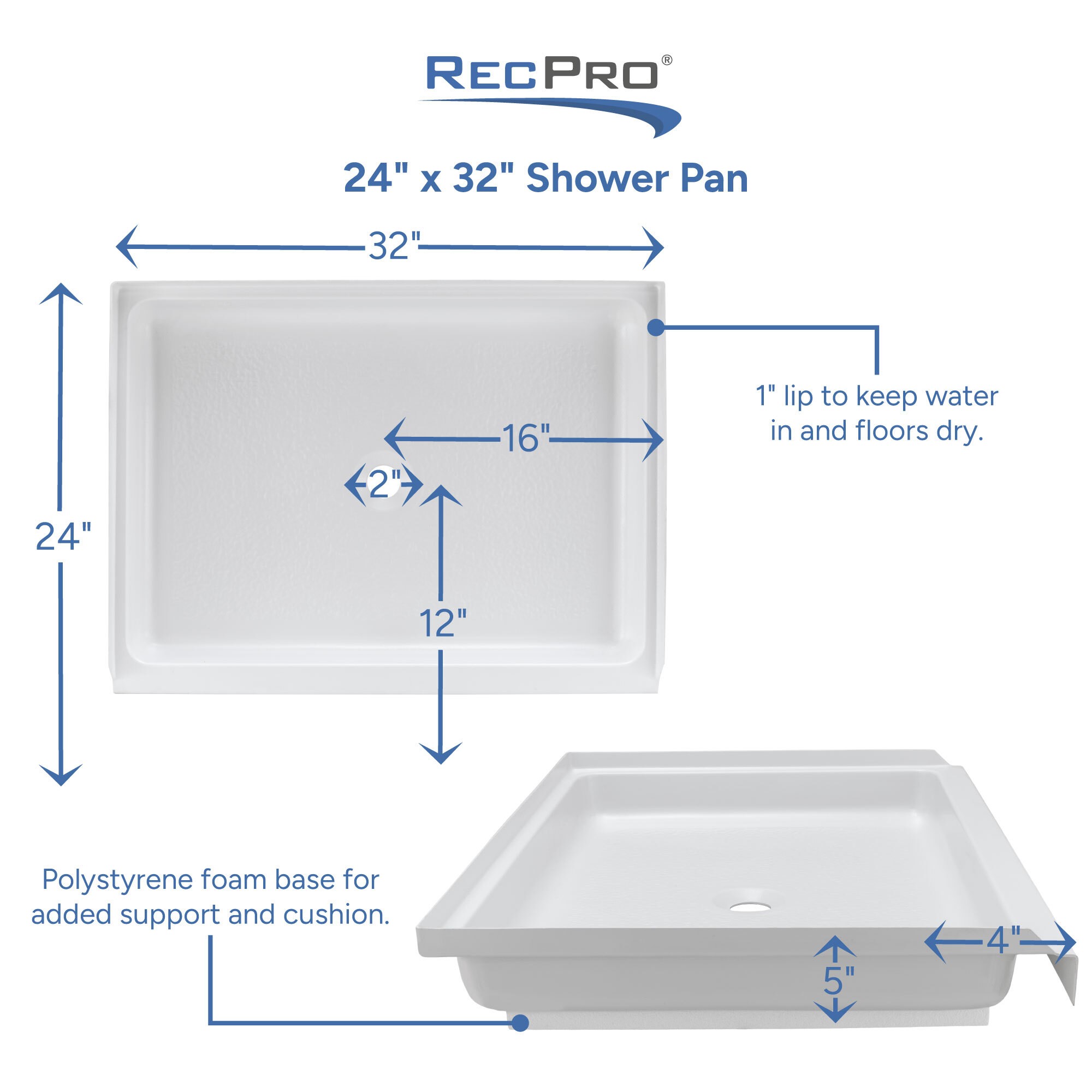 24" x 32" Shower Pan Measurements 