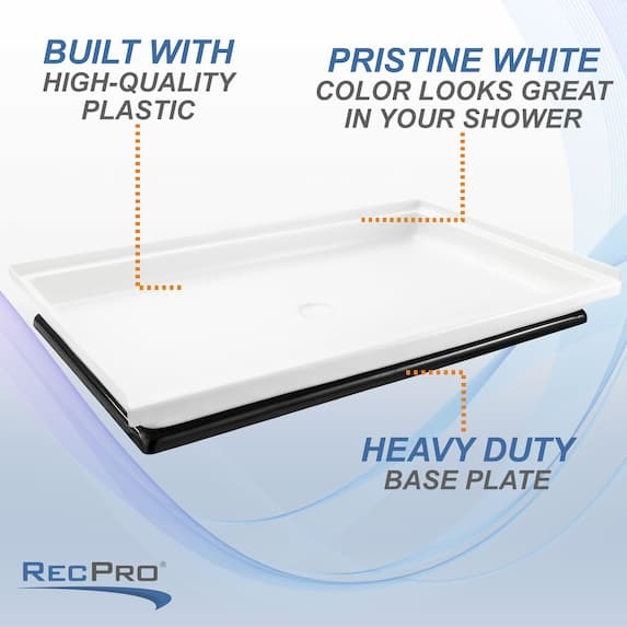 Built with high quality plastic. Pristine white color looks great in your shower. Heavy duty base plate.