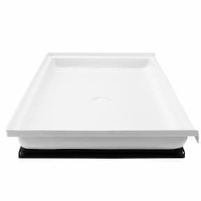 White RV shower pan with a black plastic base side profile.
