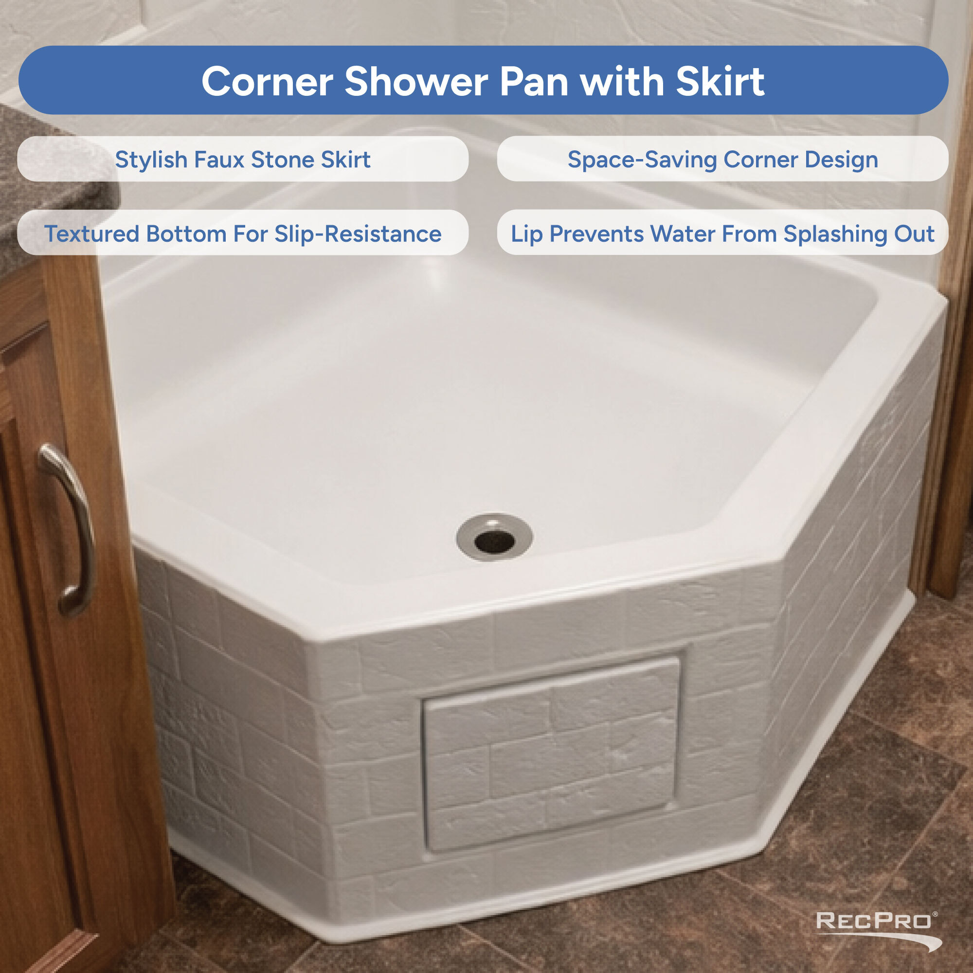 Corner Shower Pan with Skirt Infographic 