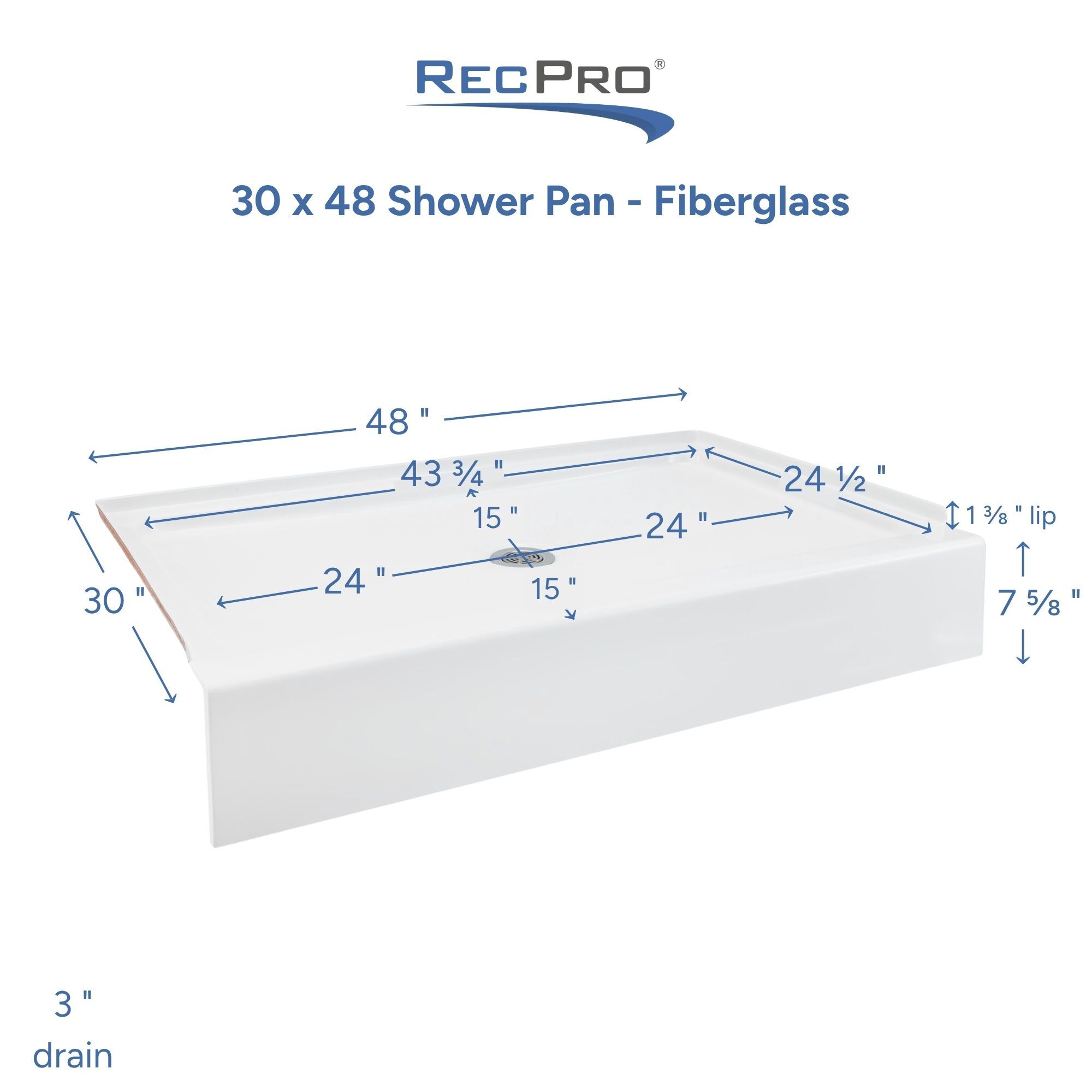30 x 48 Shower Pan Fiberglass Measurements 