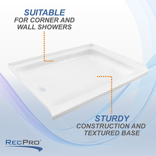 Suitable for corner and wall showers. Sturdy construction and textured base. Suitable for corner and wall showers. Sturdy construction and textured base.