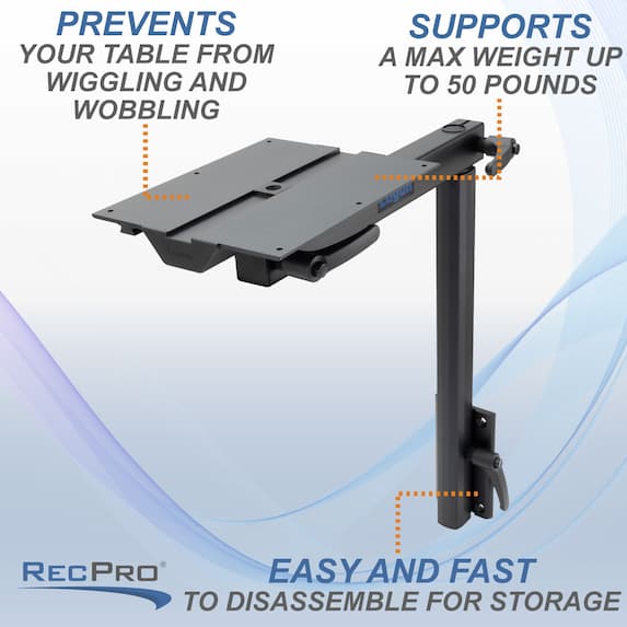 prevents wobblings, supports up to 50lbs, easy to disassemble for storage