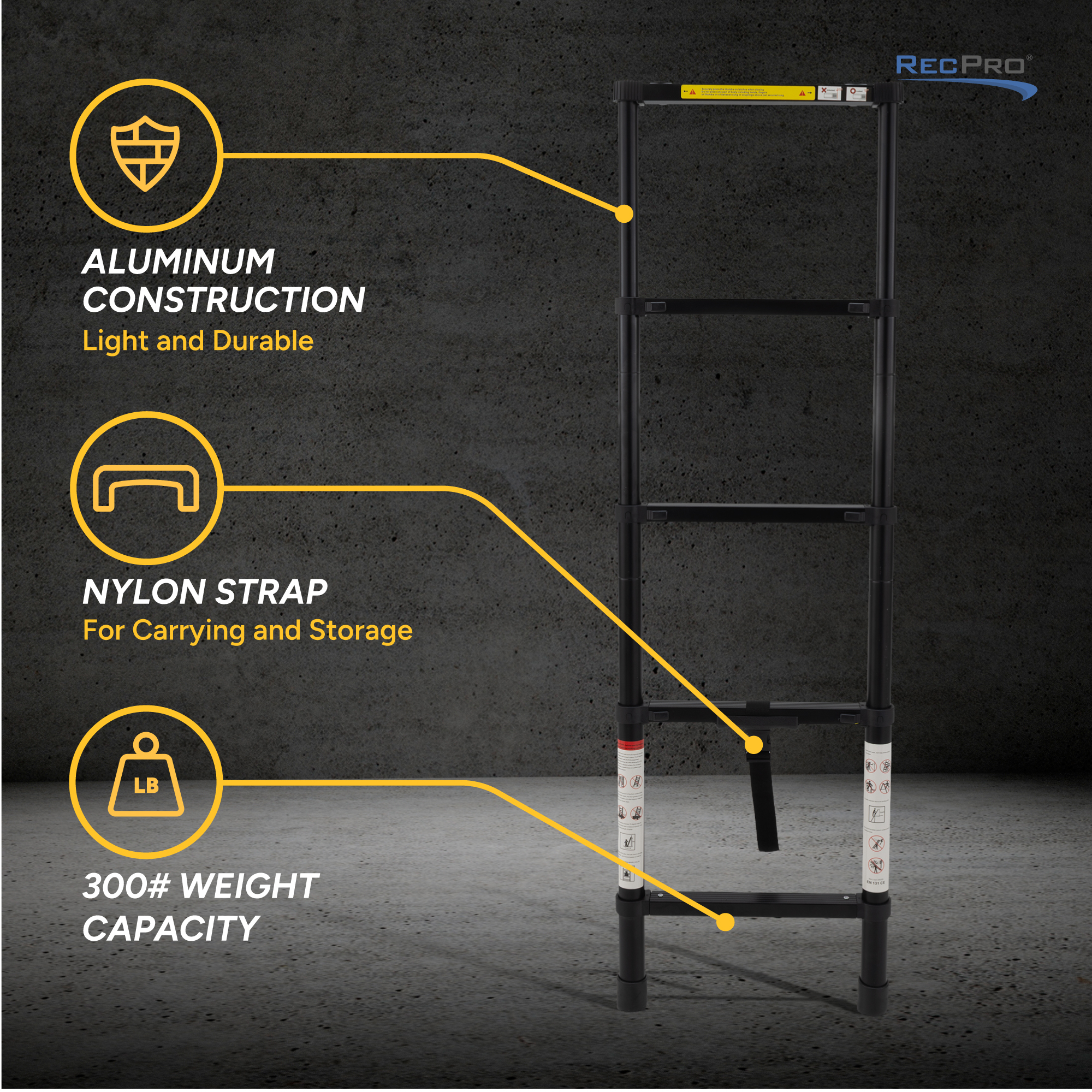 Aluminum Construction, Nylon Strap, 300# Weight Capacity 