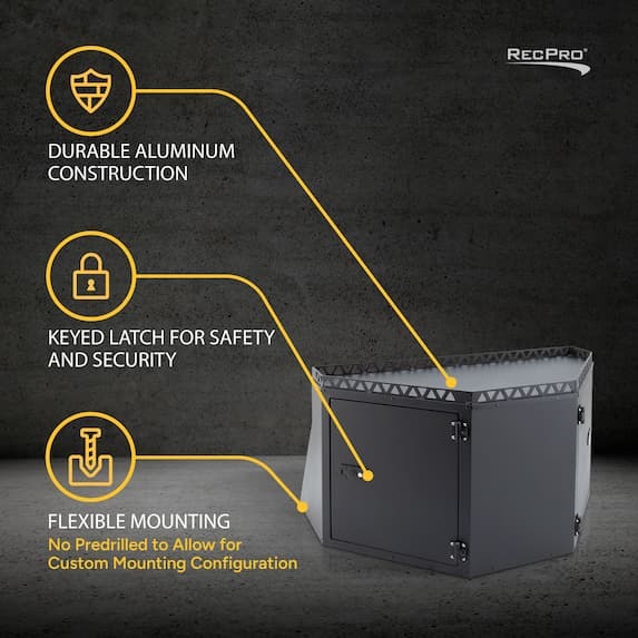 durable aluminum construction, keyed latch for safety and security, flexible mounting