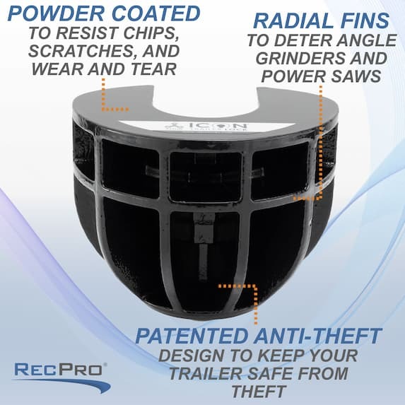 powder coated, radial fins to deter angle grinders and saw, patented anti-theft design