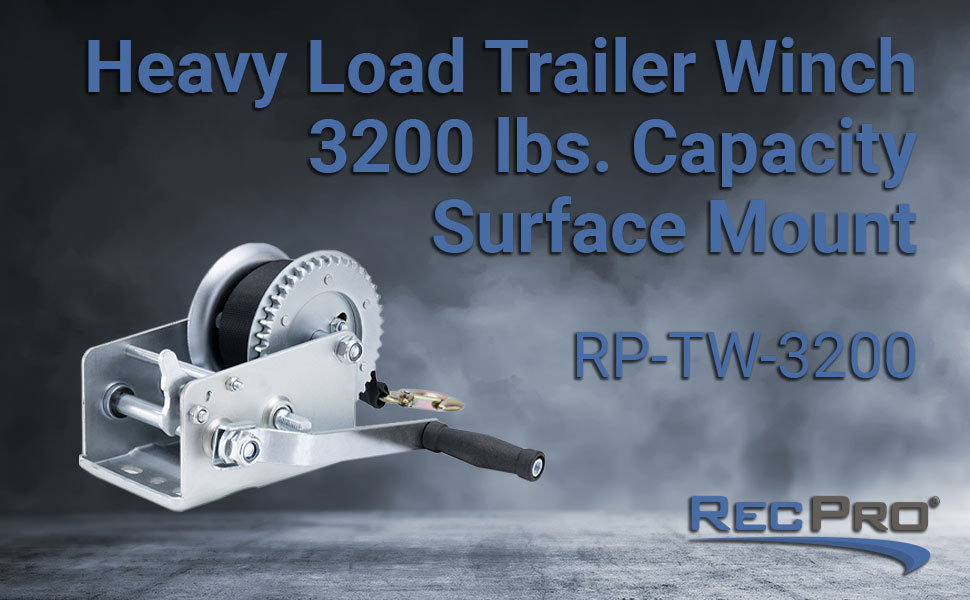 Heavy Load Trailer Winch 3200 lbs. Capacity Surface Mount - RecPro