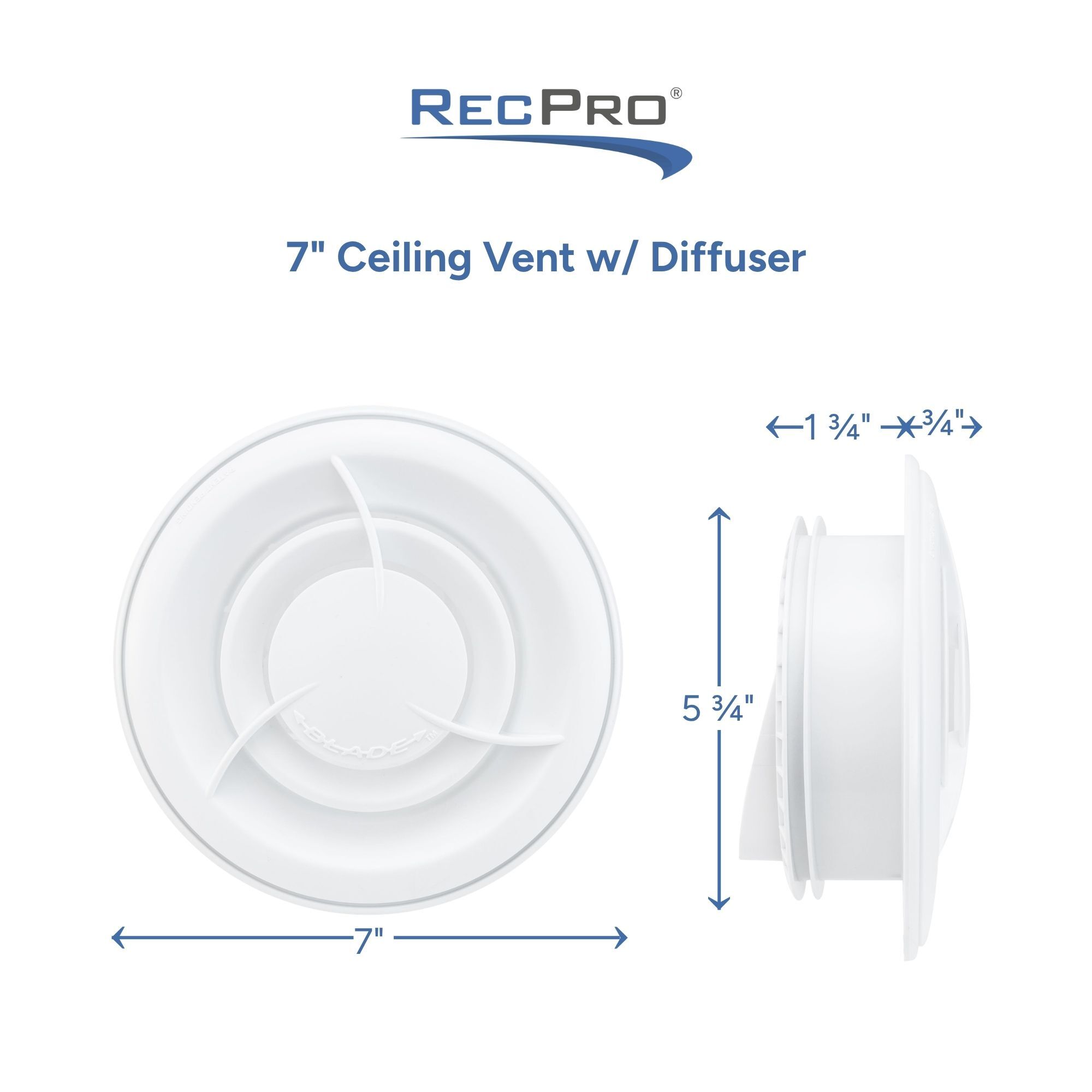 7" Ceiling Vent w/ Diffuser Measurements 