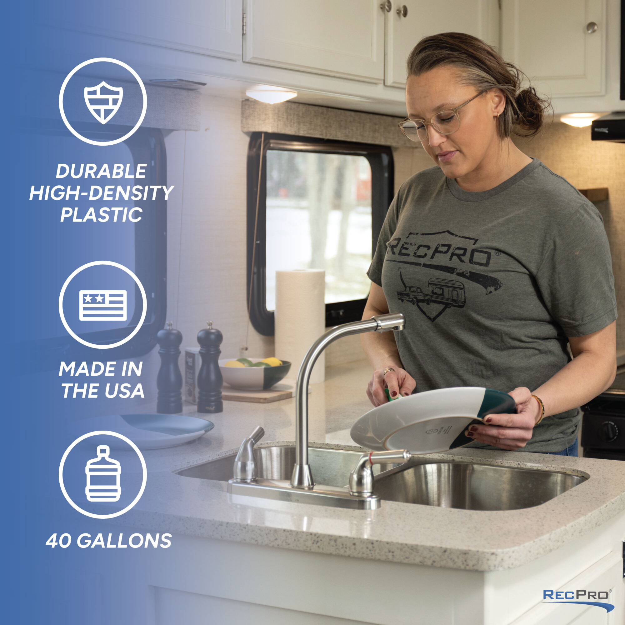 Durable High-Density Plastic, Made in the USA, 40 Gallons