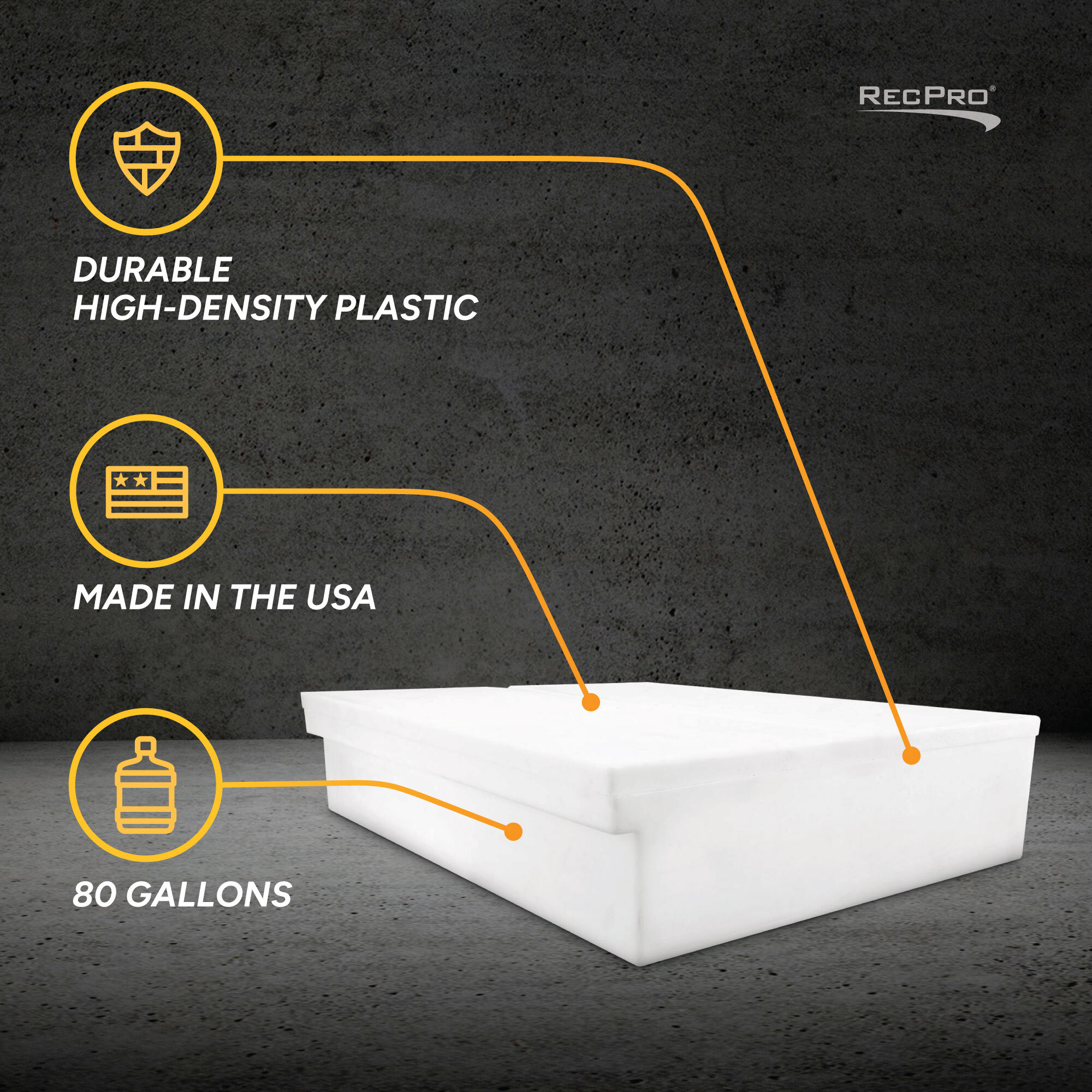 Durable High-Density Plastic, Made in the USA, 80 Gallons Durable High-Density Plastic, Made in the USA, 80 Gallons