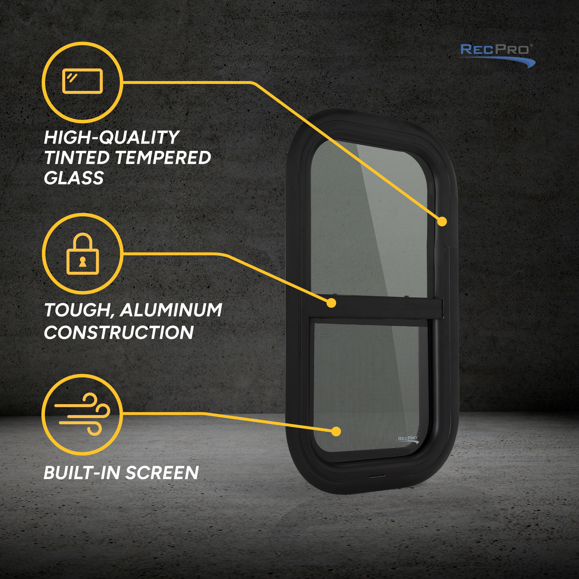 High-Quality Tinted Tempered Glass. Tough, Aluminum Construction. Built-In Screen. High-Quality Tinted Tempered Glass. Tough, Aluminum Construction. Built-In Screen.