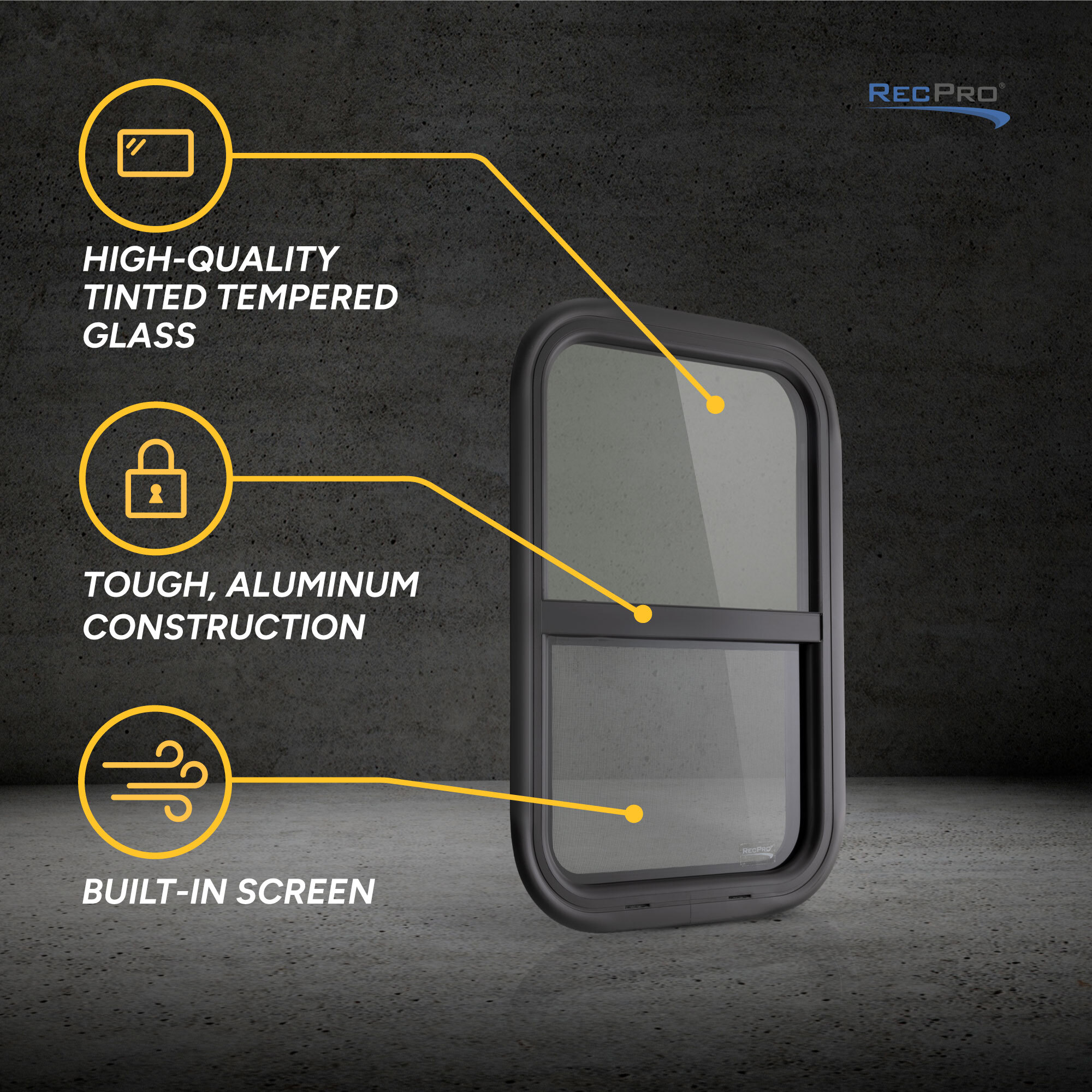 High-Quality Tinted Tempered Glass. Tough, Aluminum Construction. Built-In Screen. High-Quality Tinted Tempered Glass. Tough, Aluminum Construction. Built-In Screen.