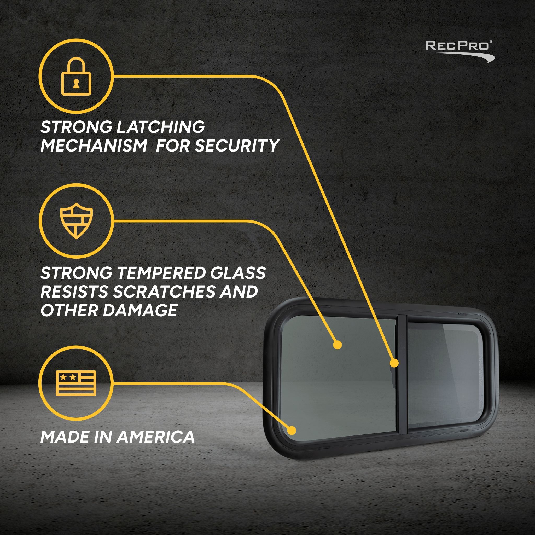 Strong Latching Mechanism, Strong Tempered Glass, Made In America Strong Latching Mechanism, Strong Tempered Glass, Made In America