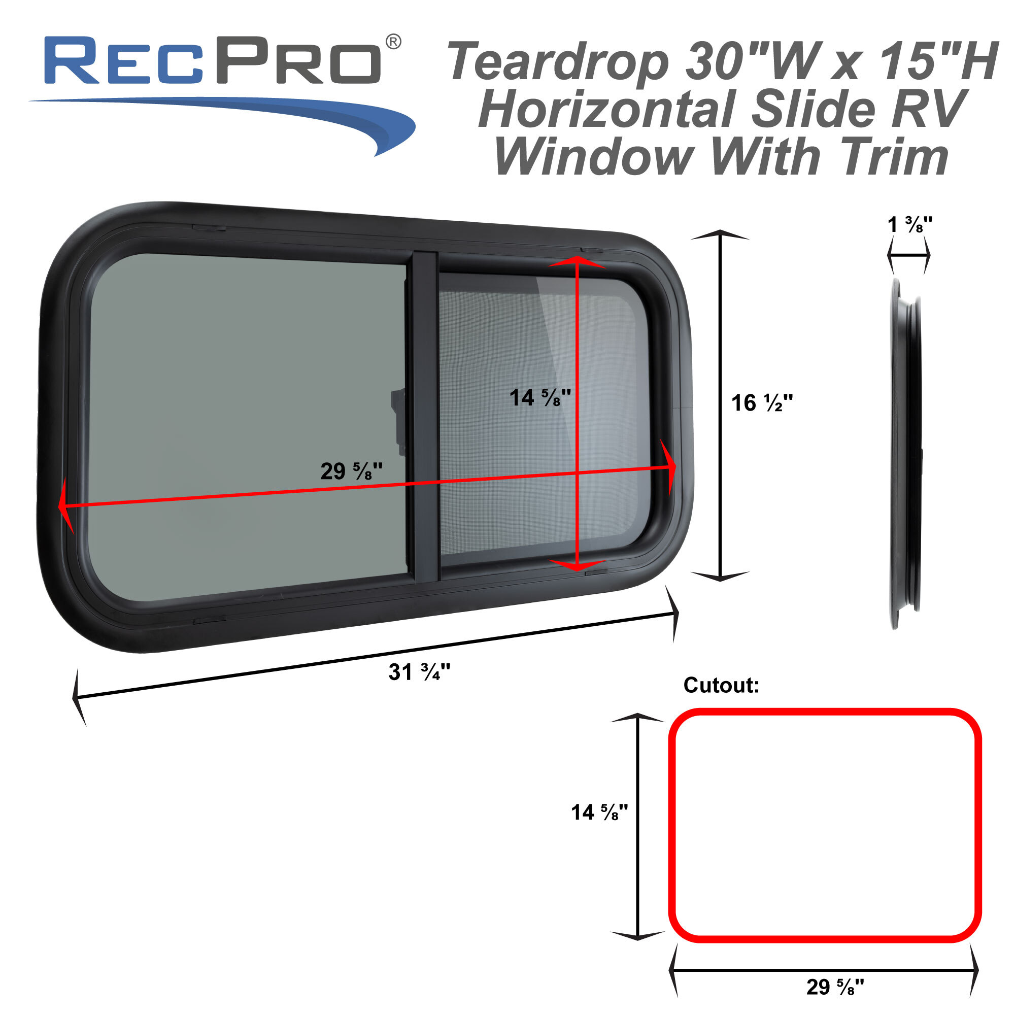 RP-WIN-3015 Measurements 30&rdquo; W x 15&rdquo; H  