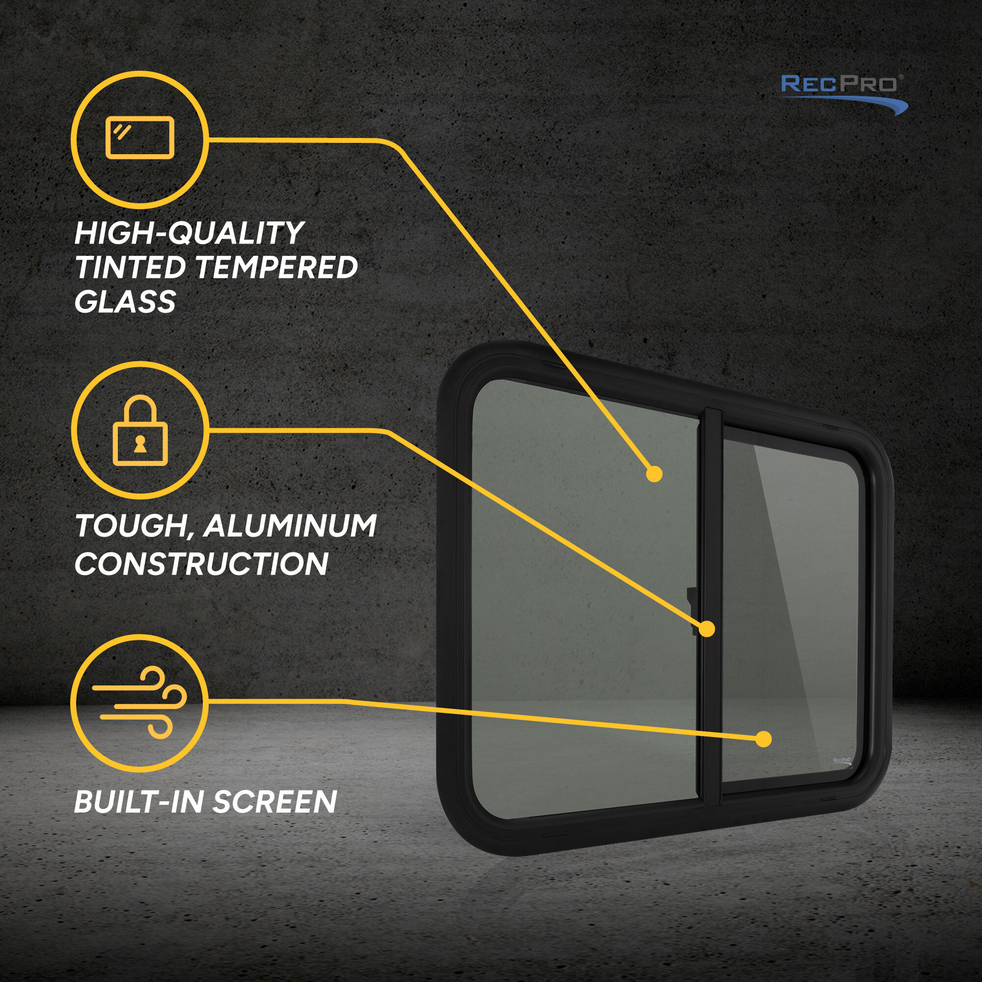 High-Quality Tinted Tempered Glass. Tough, Aluminum Construction. Built-In Screen. High-Quality Tinted Tempered Glass. Tough, Aluminum Construction. Built-In Screen.