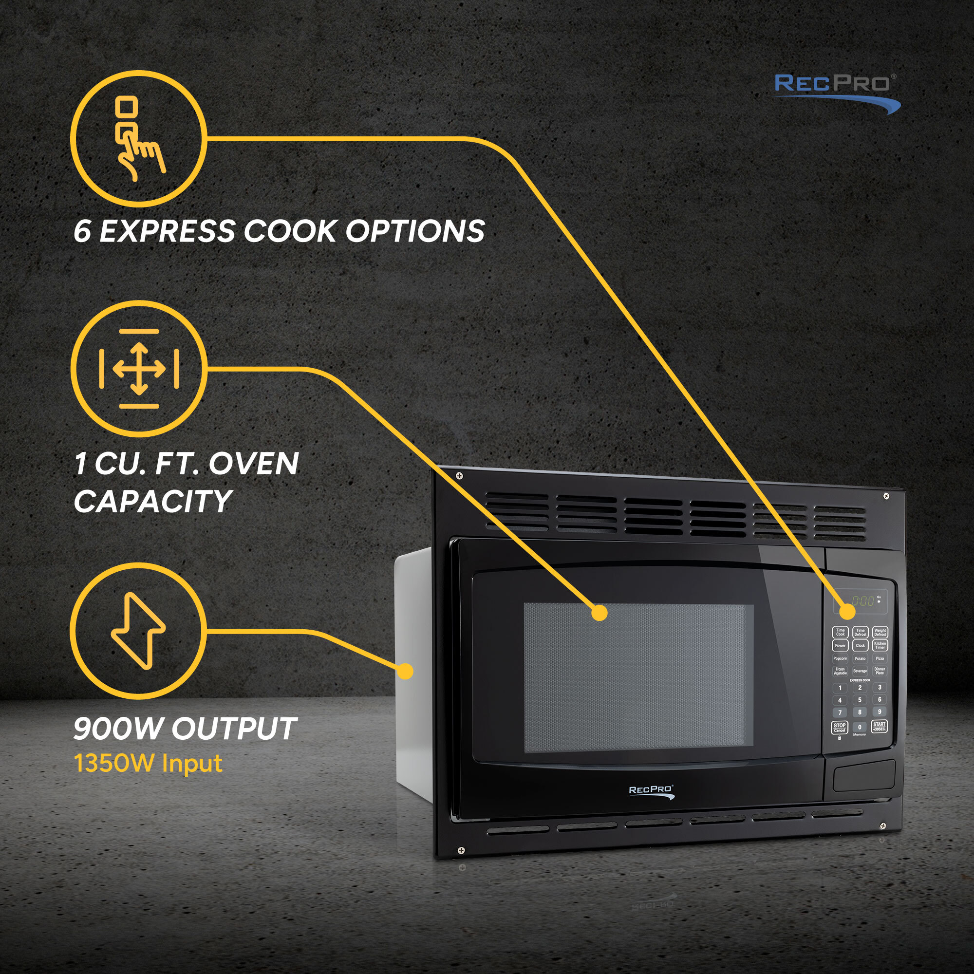 6 Express cook options, 1 cu. ft. oven capacity, 900W output