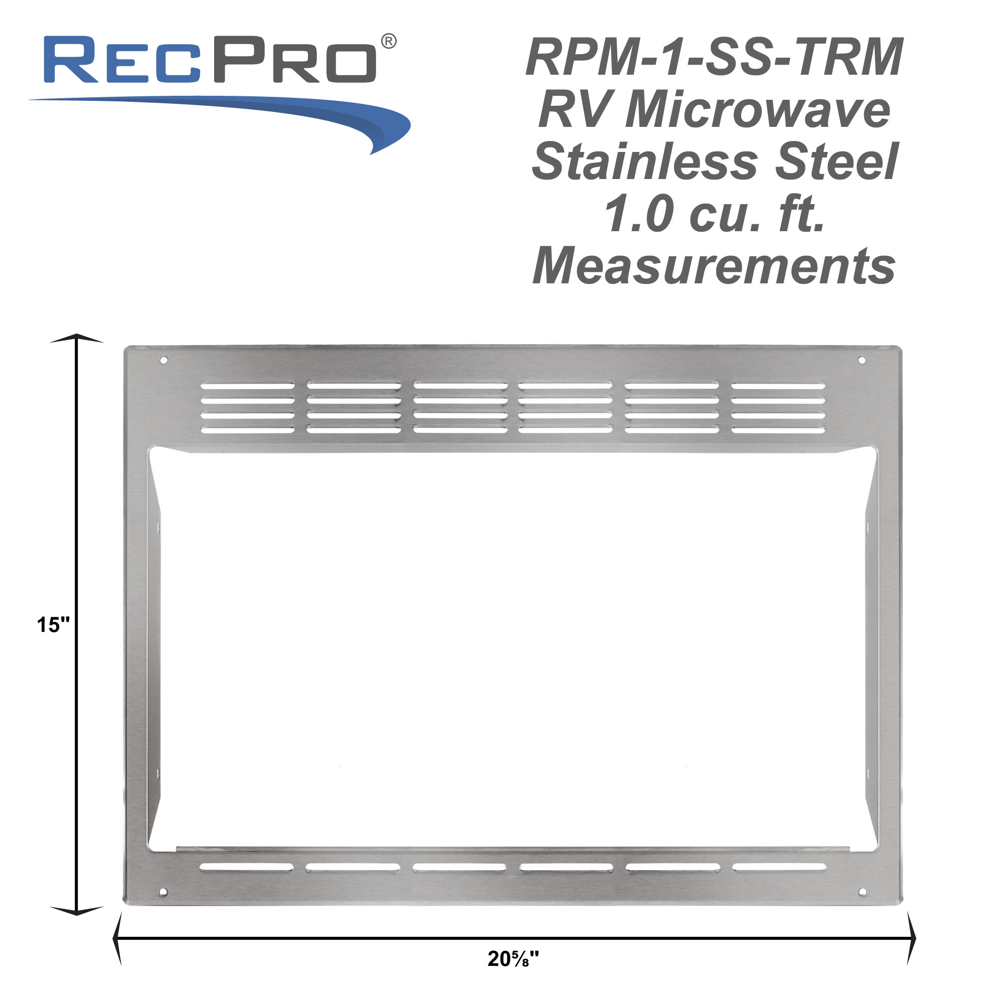 Stainless steel microwave trim kit measurements.