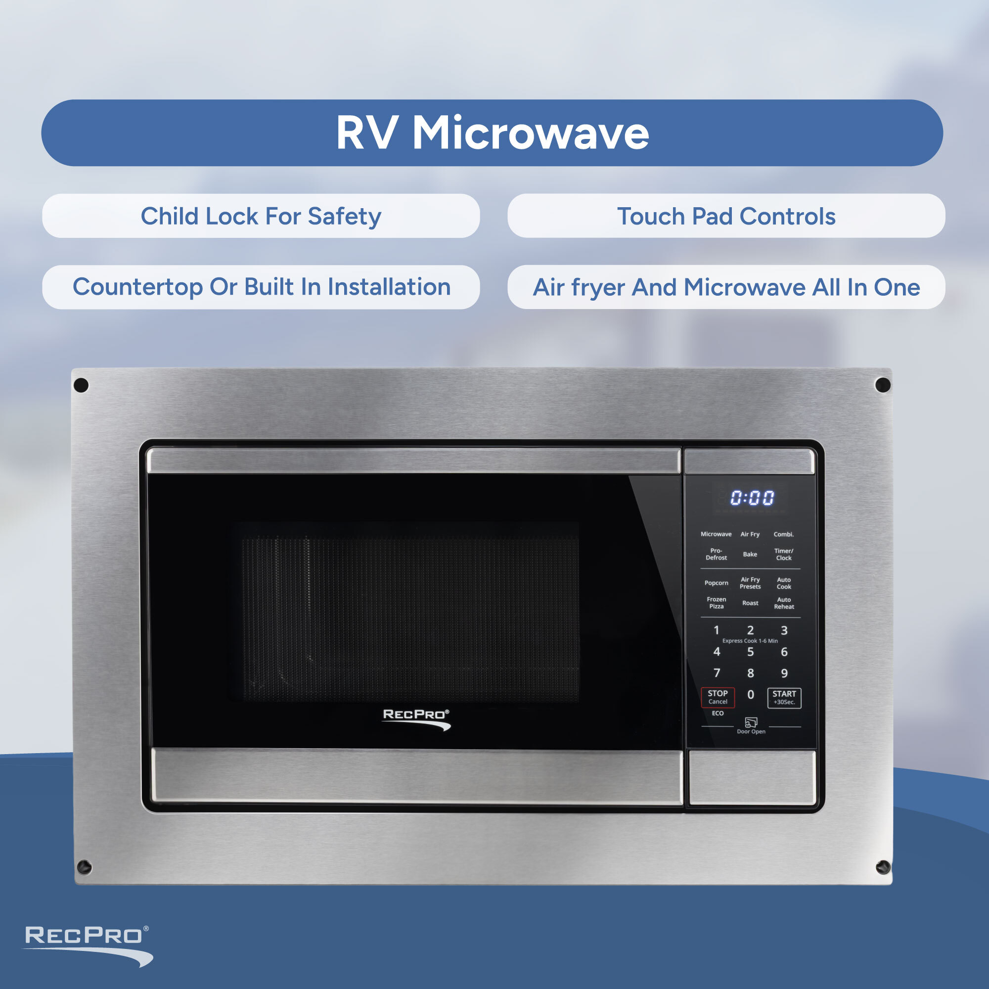 RV Microwave, Child Lock For Safety, Touch Pad Controls, Countertop Or Built In Installation, Air Fryer And Microwave All In One RV Microwave, Child Lock For Safety, Touch Pad Controls, Countertop Or Built In Installation, Air Fryer And Microwave All In One
