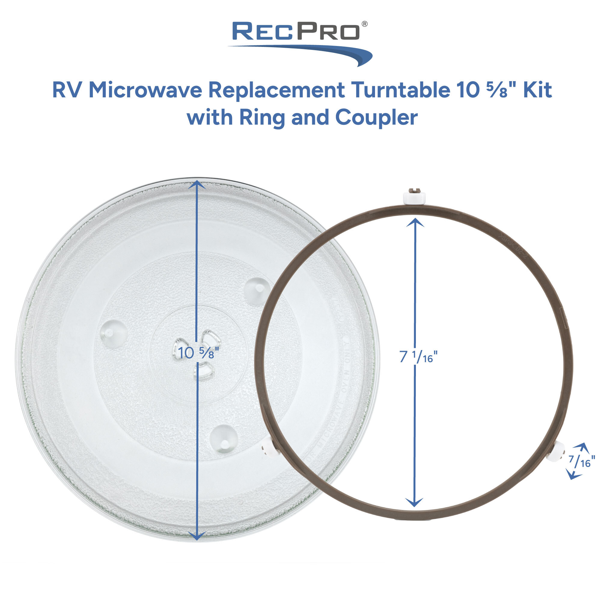 RV Microwave Replacement Turntable 10 5/8 Kit with Ring and Coupler