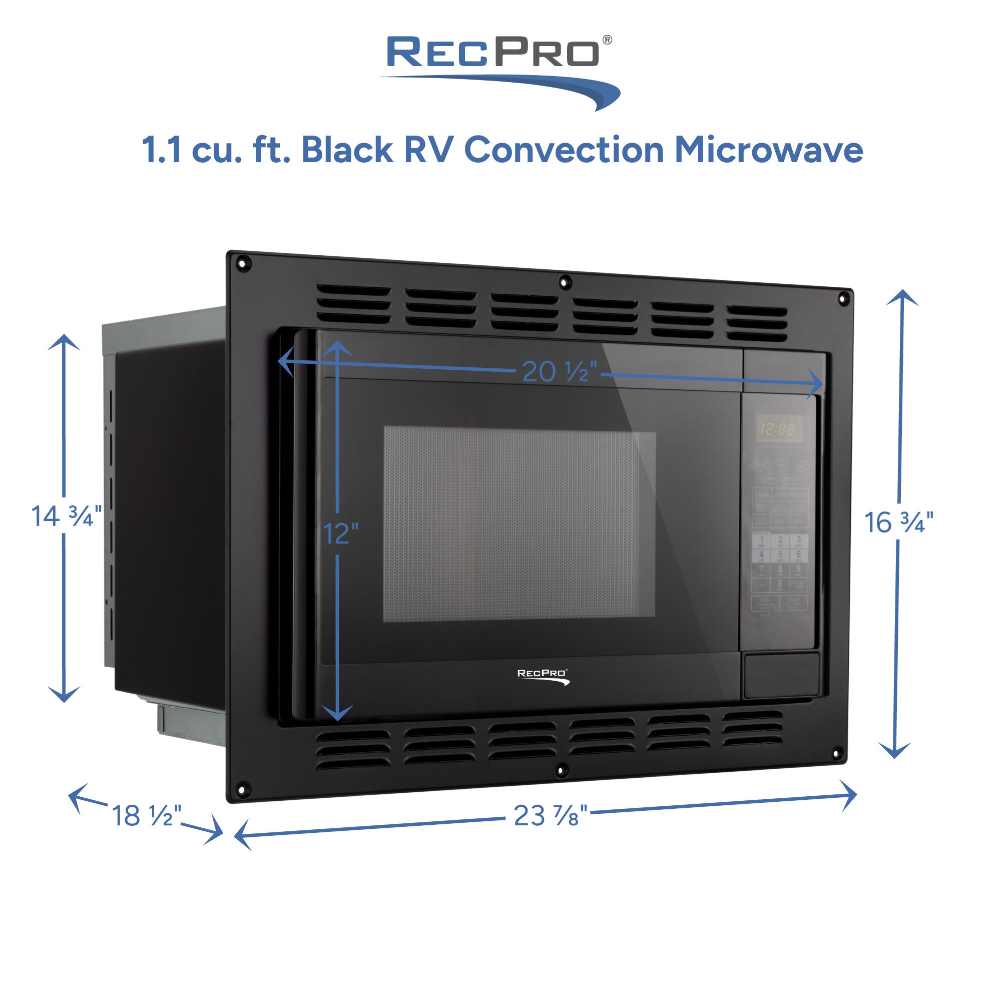 1.1 cu. ft. Black RV Convection Microwave Measurements 